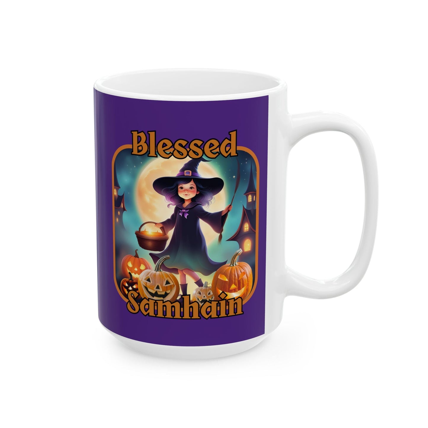 Blessed Samhain Little Witch ORfont Purple Mug by cypherpunkgear – cypherpunkgear.com | Cypherpunk Merch