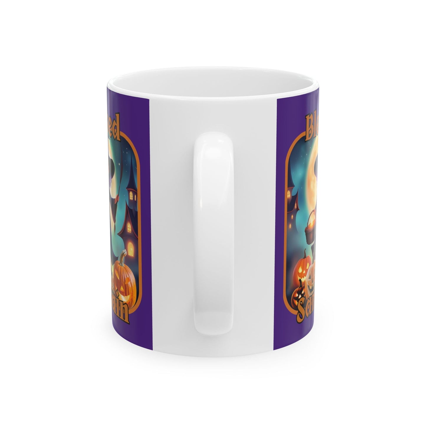 Blessed Samhain Little Witch ORfont Purple Mug by cypherpunkgear – cypherpunkgear.com | Cypherpunk Merch