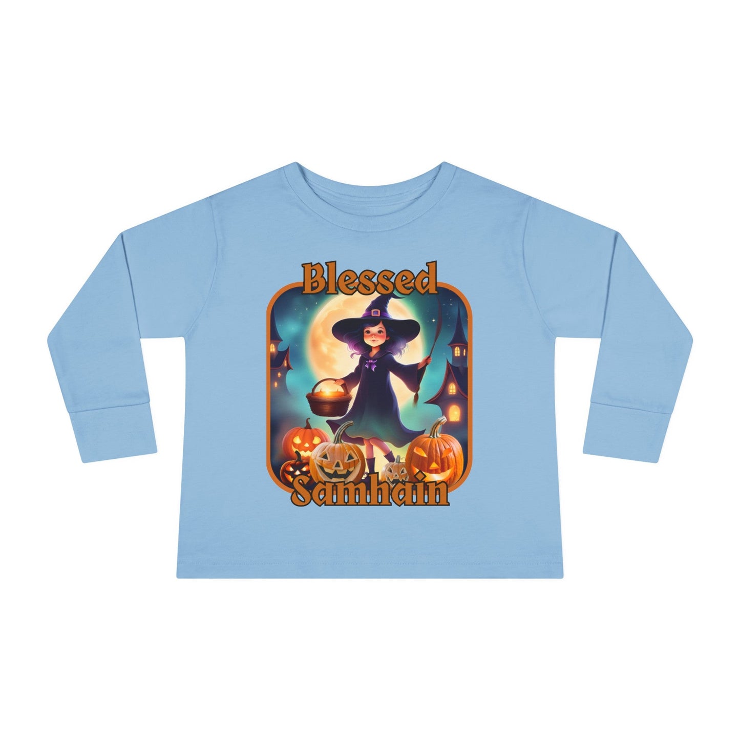 Blessed Samhain Little Witch ORfont Toddler Long Sleeve Tee by cypherpunkgear – cypherpunkgear.com | Cypherpunk Merch