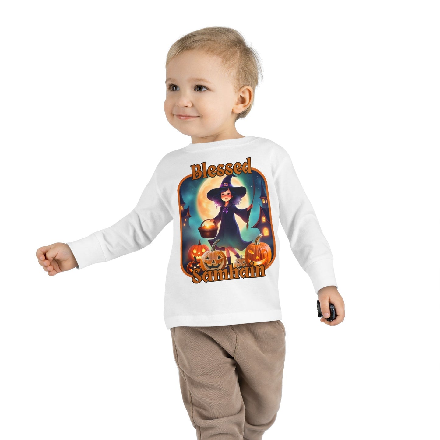 Blessed Samhain Little Witch ORfont Toddler Long Sleeve Tee by cypherpunkgear – cypherpunkgear.com | Cypherpunk Merch