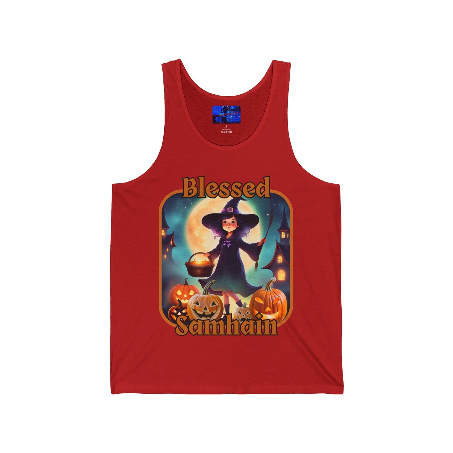 Blessed Samhain Little Witch ORfont Unisex Jersey Tank Top by cypherpunkgear – cypherpunkgear.com | Cypherpunk Merch