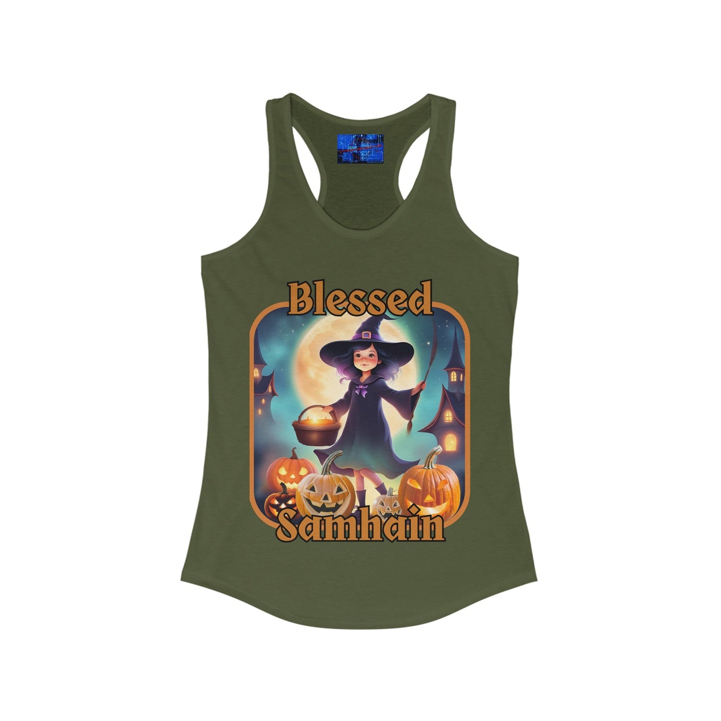 Blessed Samhain Little Witch ORfont Women's Racerback Tank Top by cypherpunkgear – cypherpunkgear.com | Cypherpunk Merch