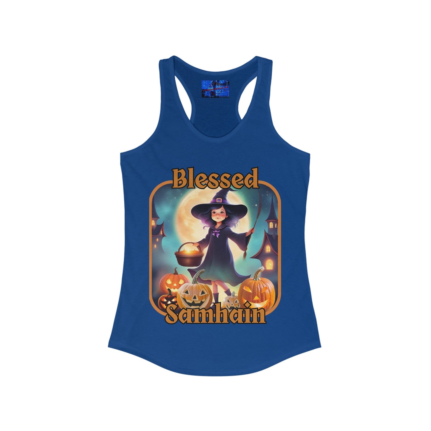 Blessed Samhain Little Witch ORfont Women's Racerback Tank Top by cypherpunkgear – cypherpunkgear.com | Cypherpunk Merch
