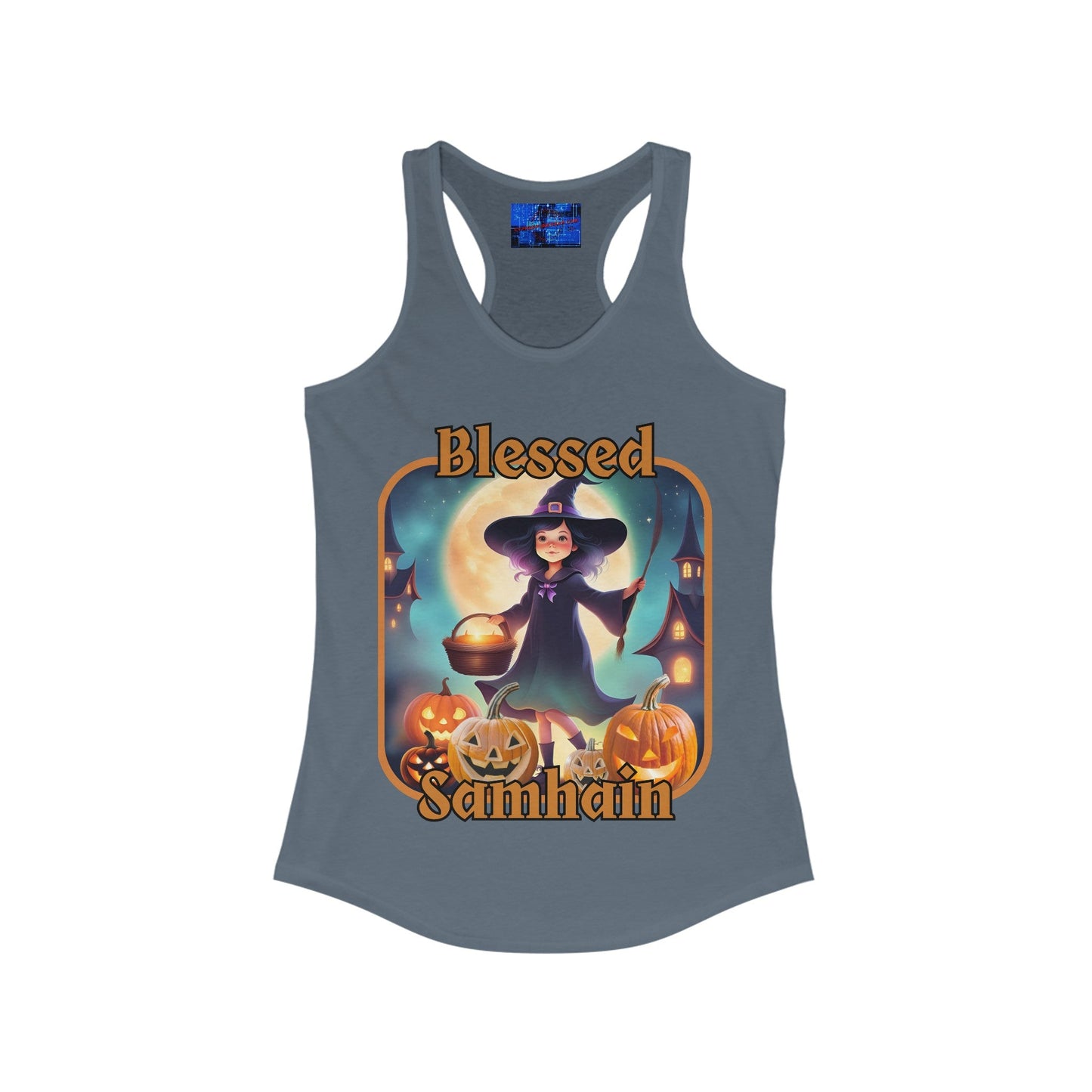 Blessed Samhain Little Witch ORfont Women's Racerback Tank Top by cypherpunkgear – cypherpunkgear.com | Cypherpunk Merch