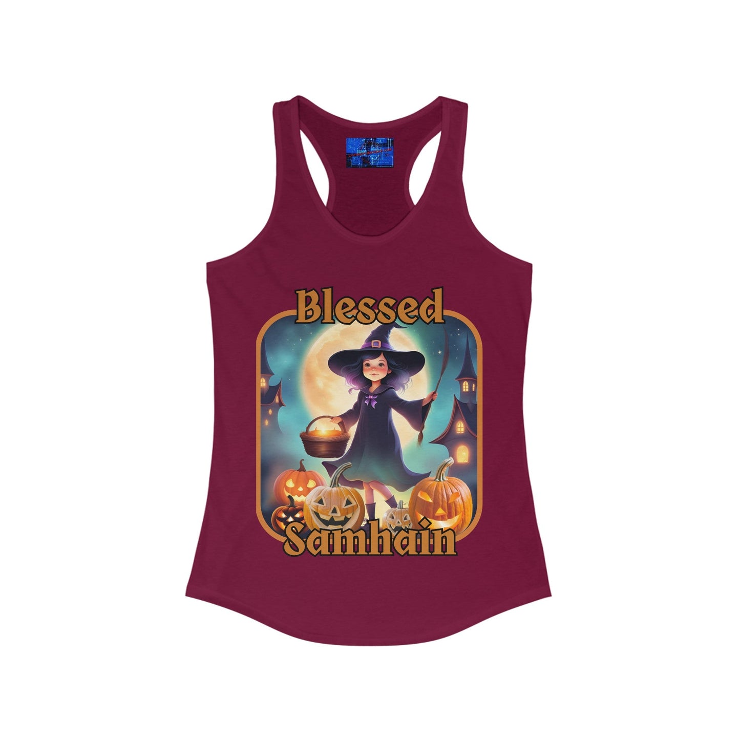 Blessed Samhain Little Witch ORfont Women's Racerback Tank Top by cypherpunkgear – cypherpunkgear.com | Cypherpunk Merch