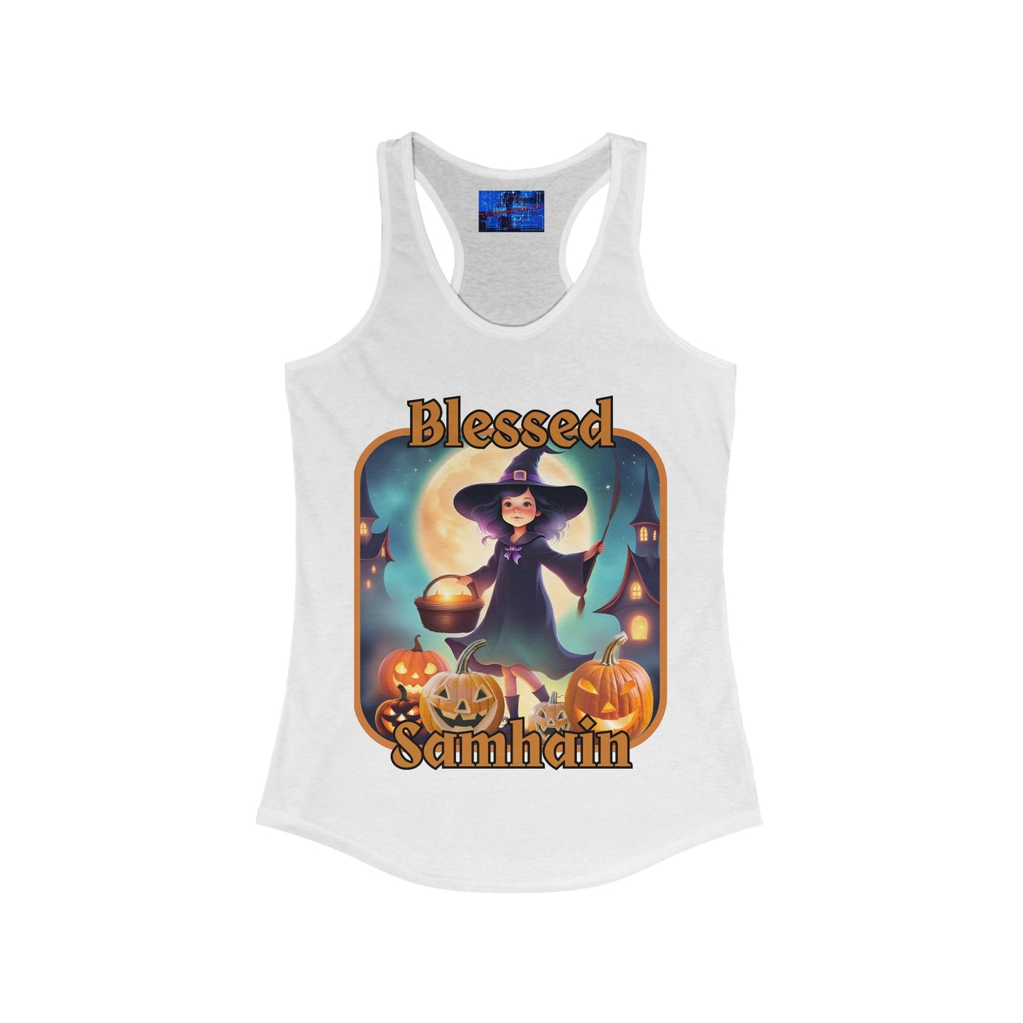 Blessed Samhain Little Witch ORfont Women's Racerback Tank Top by cypherpunkgear – cypherpunkgear.com | Cypherpunk Merch