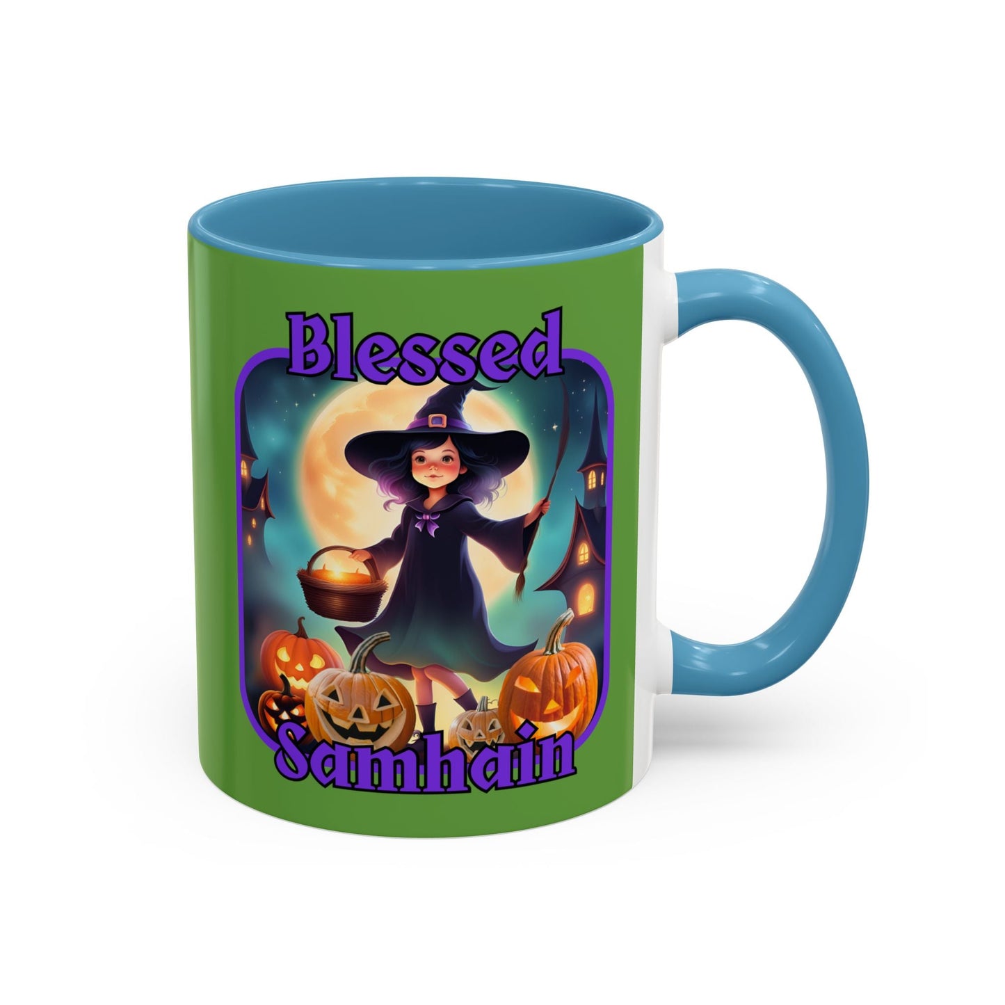Blessed Samhain Little Witch PRfont Accent Mug by cypherpunkgear – cypherpunkgear.com | Cypherpunk Merch