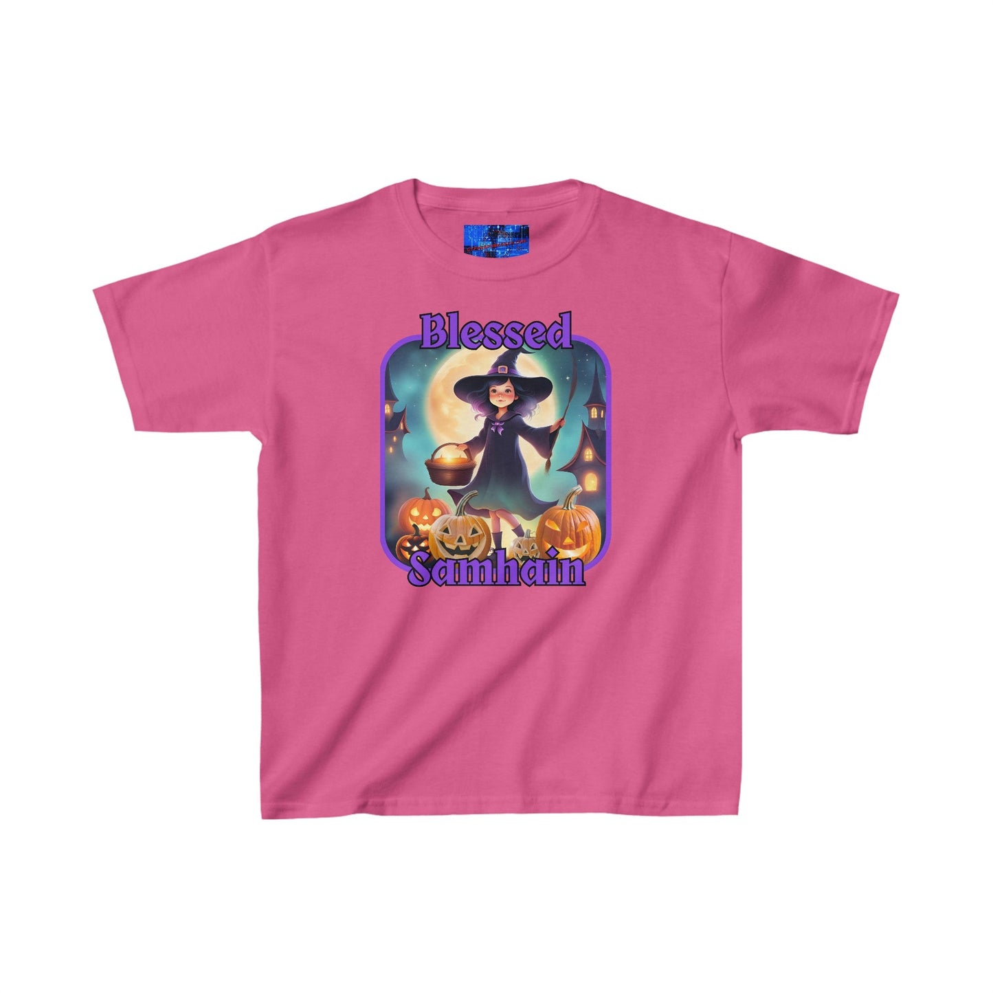 Blessed Samhain Little Witch PRfont Kids Heavy Cotton™ Tee by cypherpunkgear – cypherpunkgear.com | Cypherpunk Merch