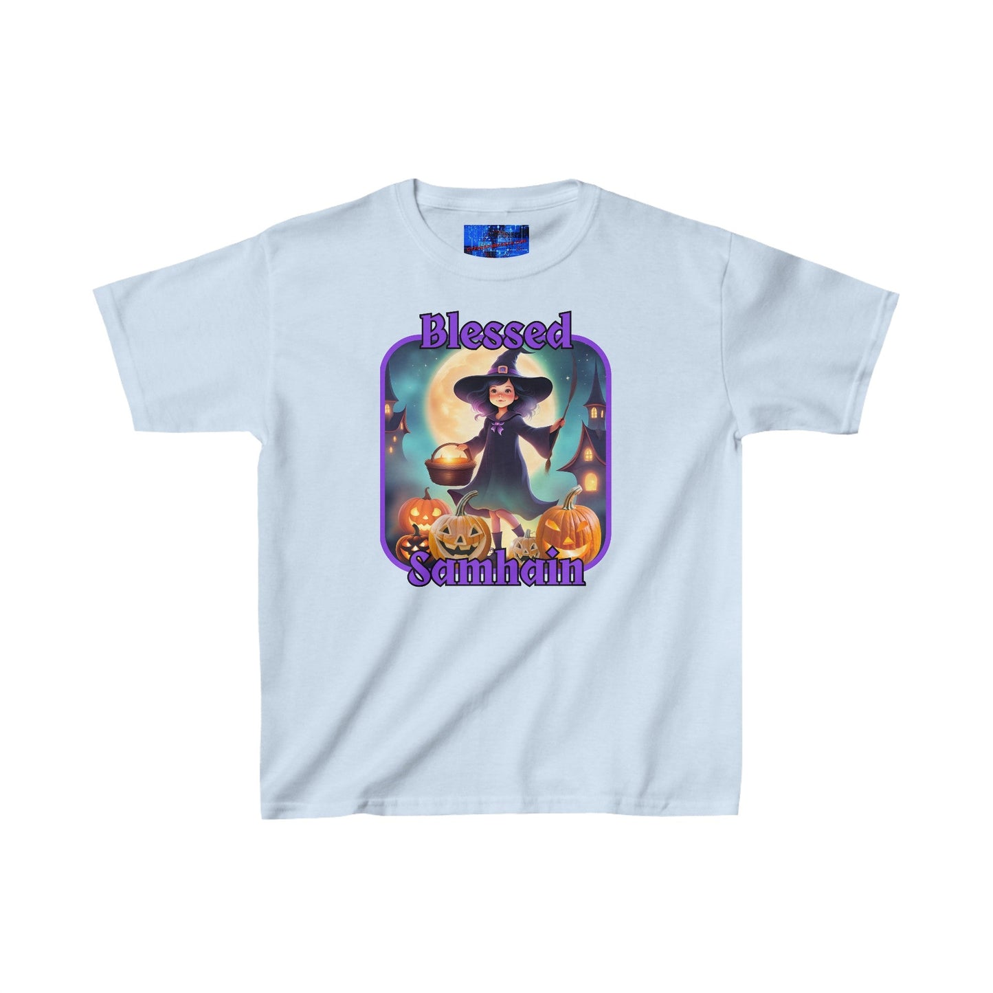 Blessed Samhain Little Witch PRfont Kids Heavy Cotton™ Tee by cypherpunkgear – cypherpunkgear.com | Cypherpunk Merch