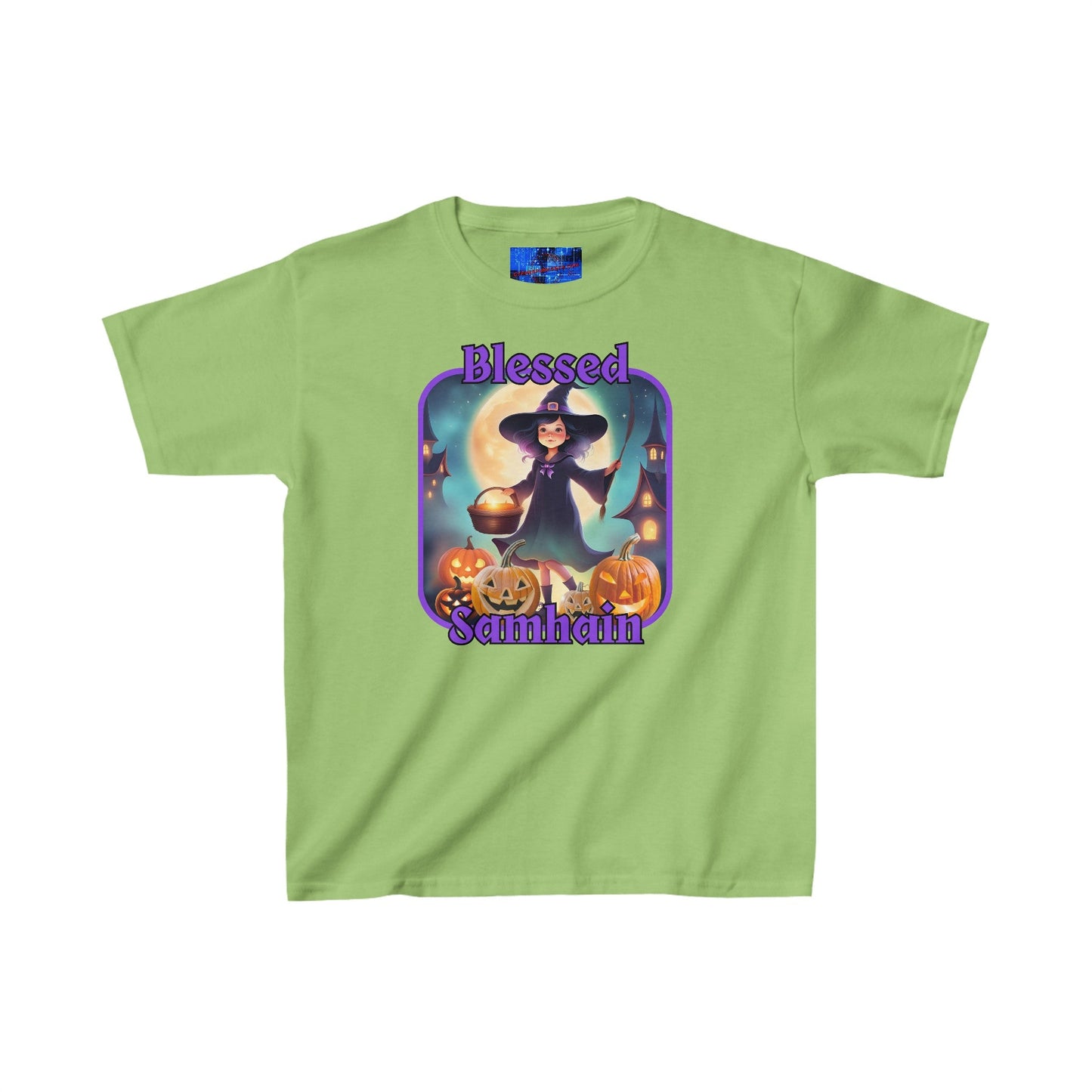 Blessed Samhain Little Witch PRfont Kids Heavy Cotton™ Tee by cypherpunkgear – cypherpunkgear.com | Cypherpunk Merch