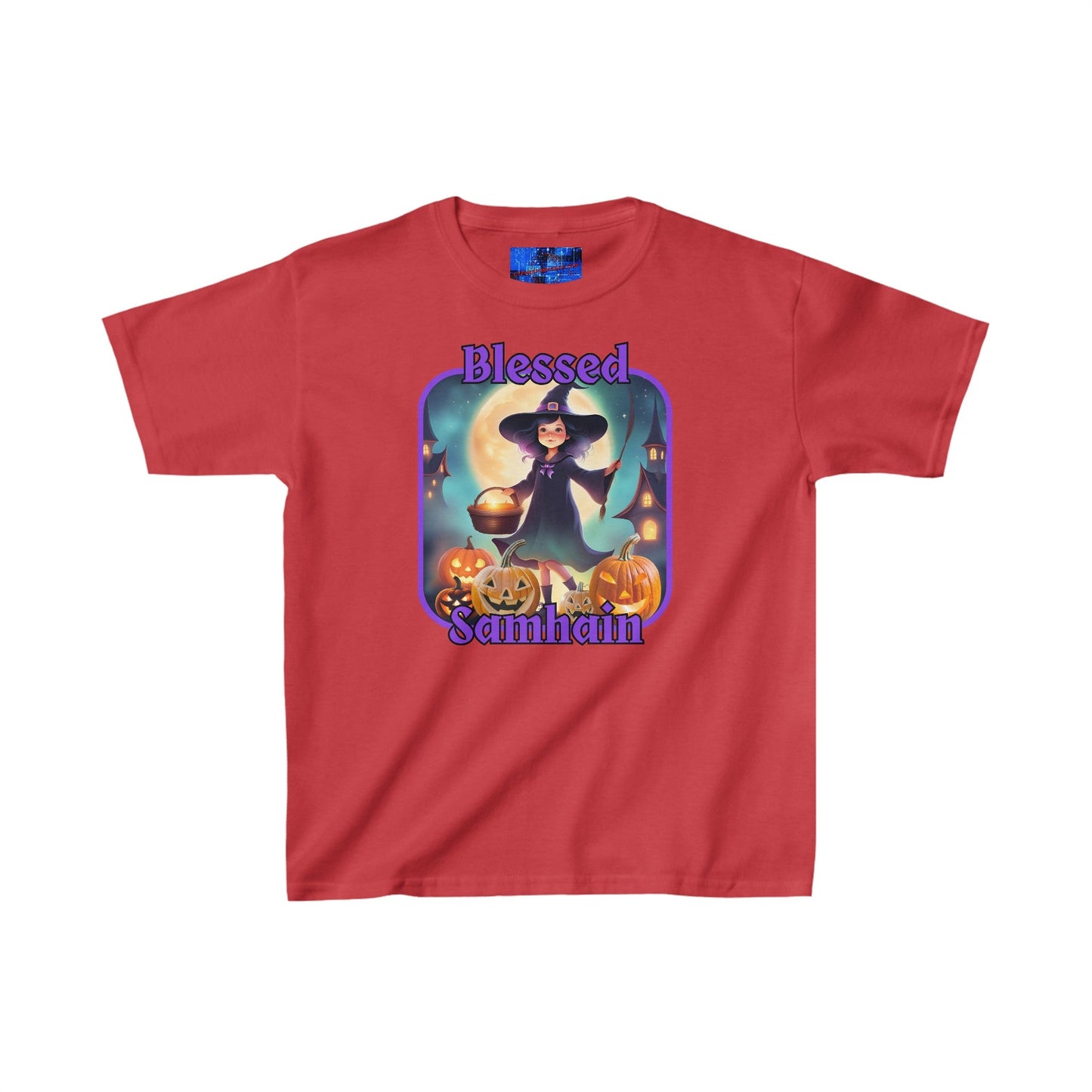 Blessed Samhain Little Witch PRfont Kids Heavy Cotton™ Tee by cypherpunkgear – cypherpunkgear.com | Cypherpunk Merch