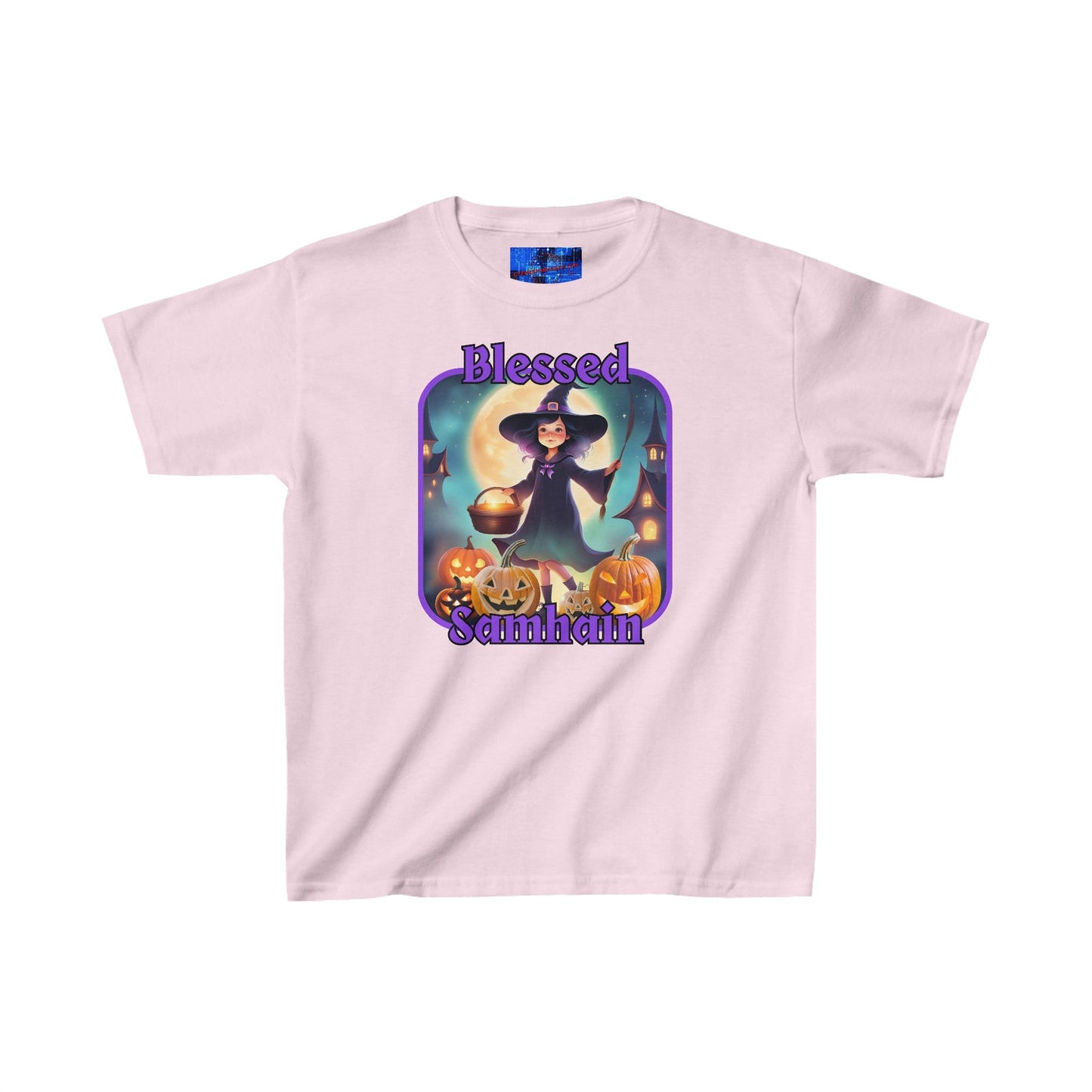 Blessed Samhain Little Witch PRfont Kids Heavy Cotton™ Tee by cypherpunkgear – cypherpunkgear.com | Cypherpunk Merch