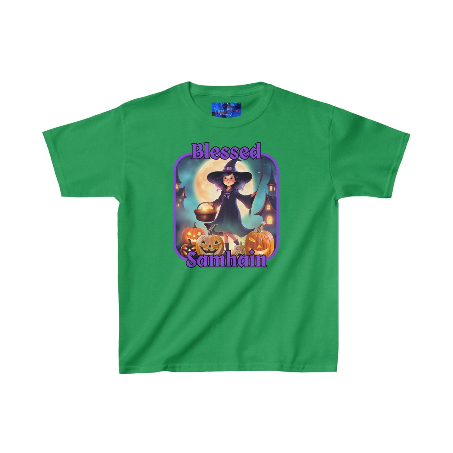Blessed Samhain Little Witch PRfont Kids Heavy Cotton™ Tee by cypherpunkgear – cypherpunkgear.com | Cypherpunk Merch