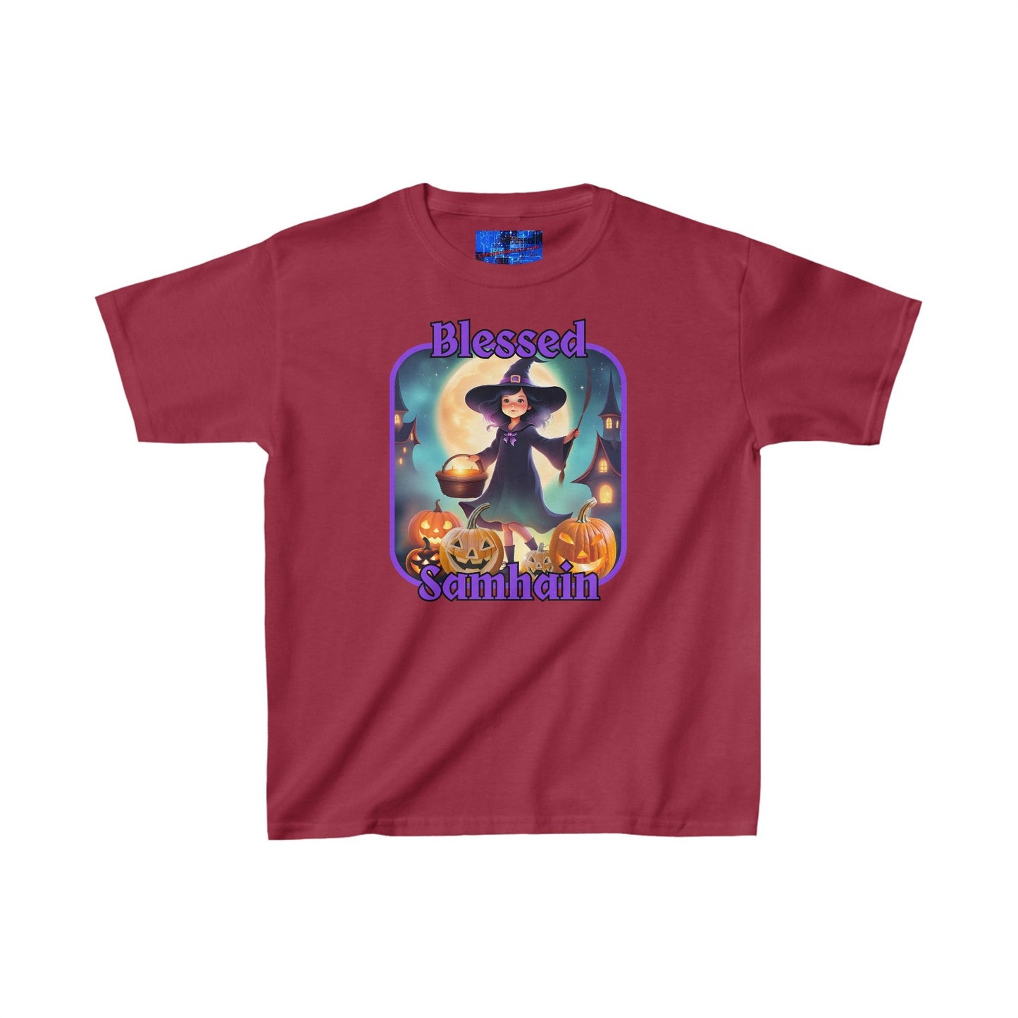 Blessed Samhain Little Witch PRfont Kids Heavy Cotton™ Tee by cypherpunkgear – cypherpunkgear.com | Cypherpunk Merch