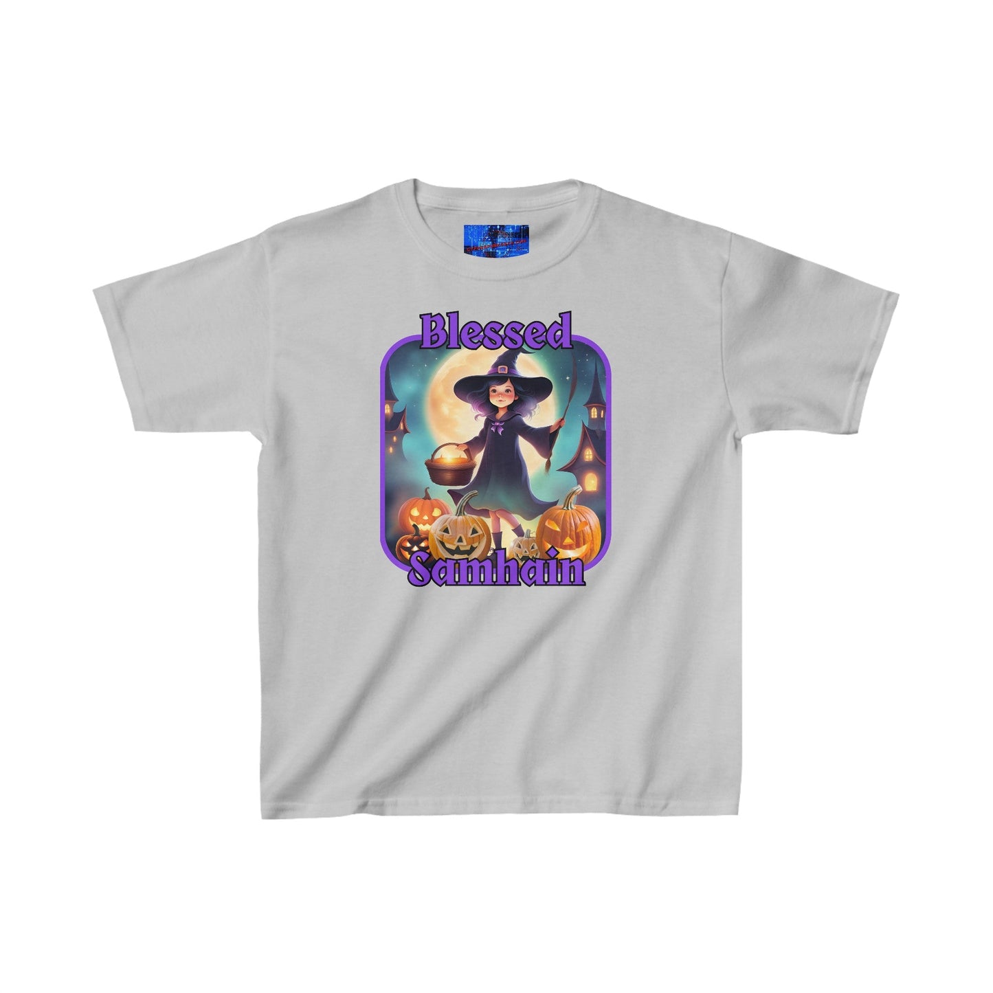 Blessed Samhain Little Witch PRfont Kids Heavy Cotton™ Tee by cypherpunkgear – cypherpunkgear.com | Cypherpunk Merch