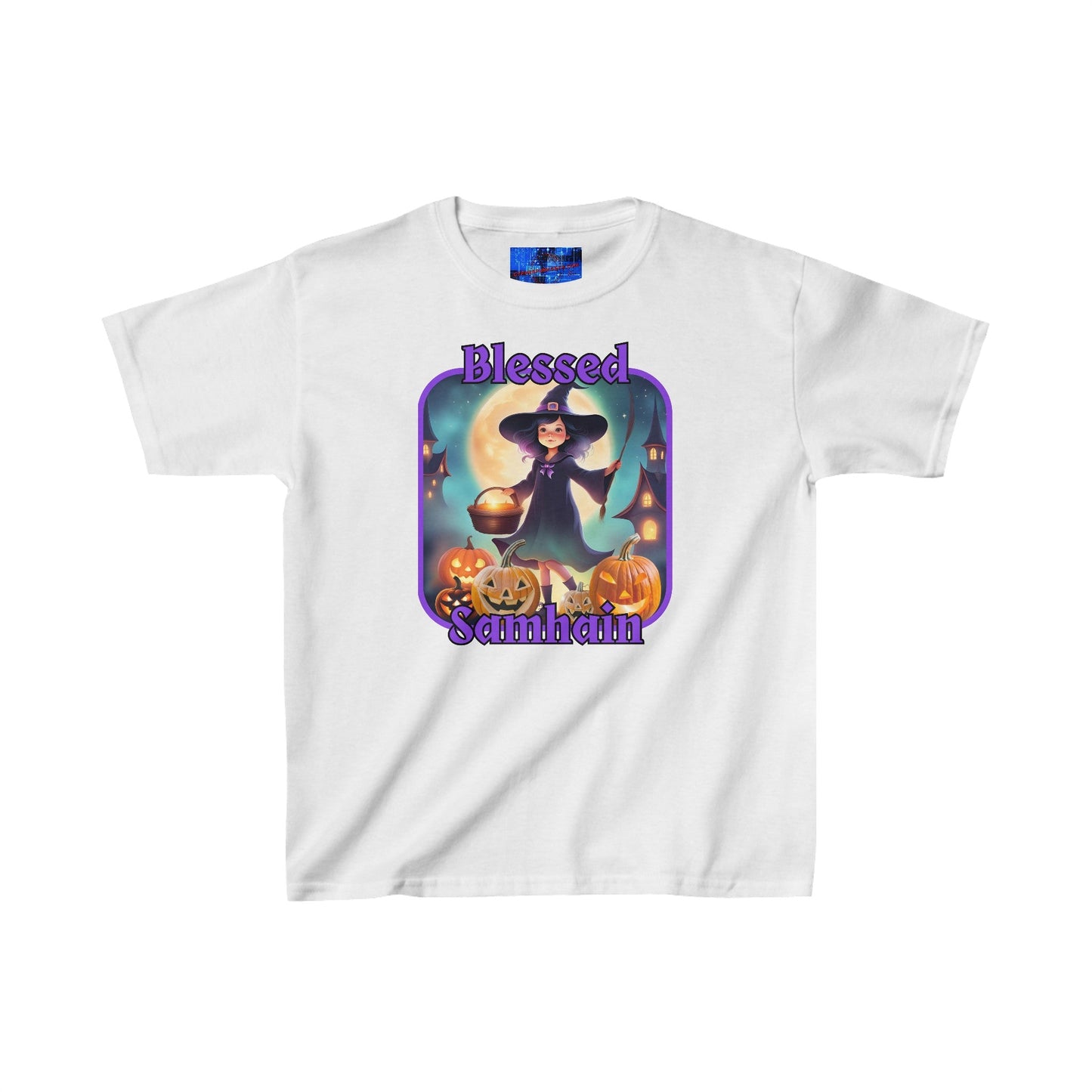 Blessed Samhain Little Witch PRfont Kids Heavy Cotton™ Tee by cypherpunkgear – cypherpunkgear.com | Cypherpunk Merch