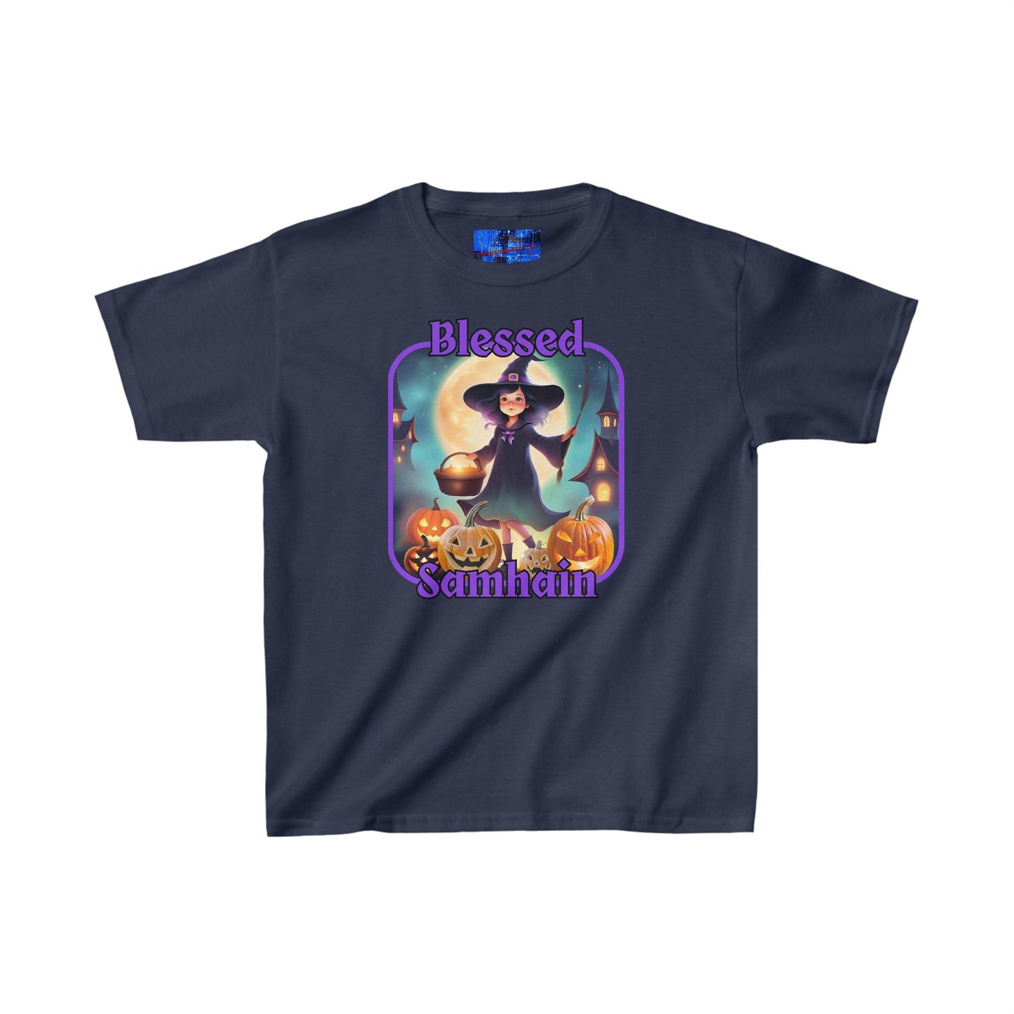 Blessed Samhain Little Witch PRfont Kids Heavy Cotton™ Tee by cypherpunkgear – cypherpunkgear.com | Cypherpunk Merch