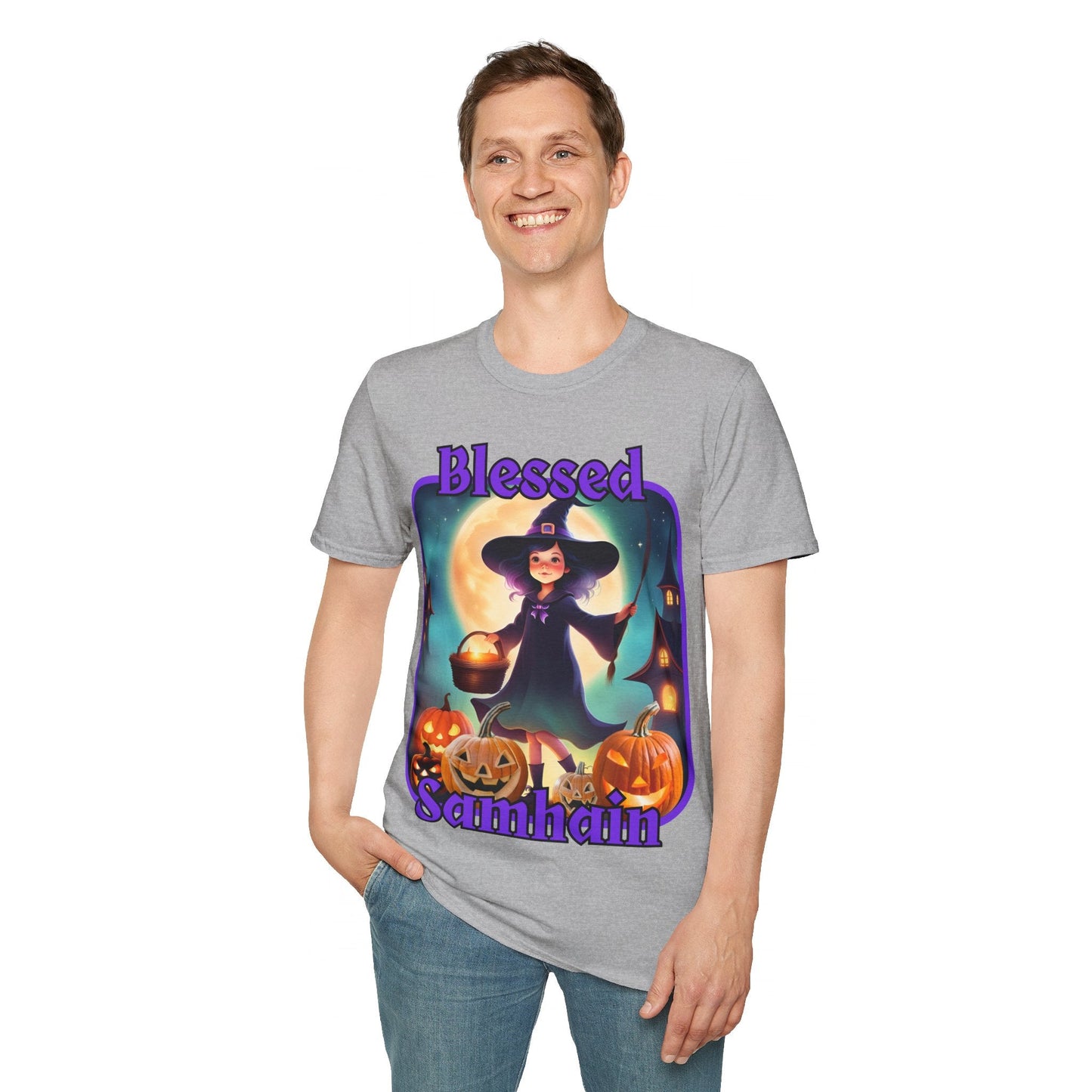 Blessed Samhain Little Witch PRfont LTcolors Unisex T-Shirt by cypherpunkgear – cypherpunkgear.com | Cypherpunk Merch