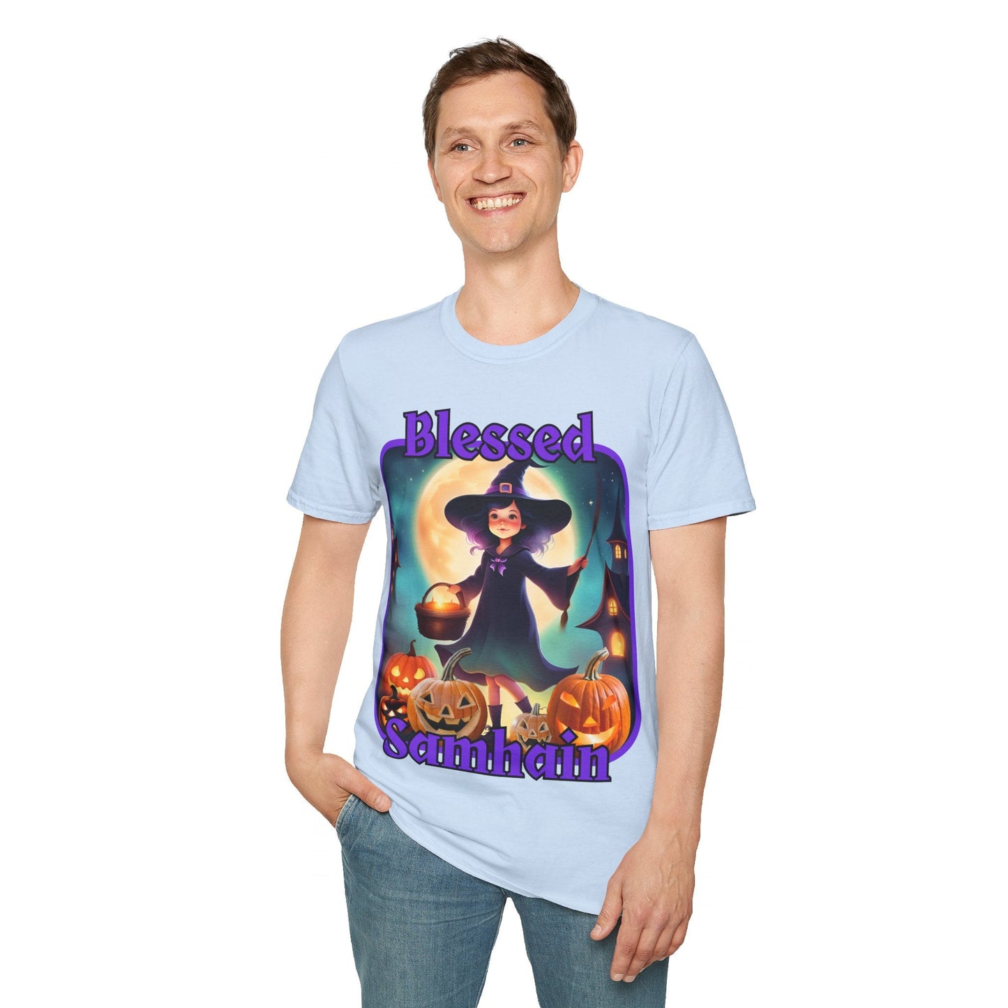 Blessed Samhain Little Witch PRfont LTcolors Unisex T-Shirt by cypherpunkgear – cypherpunkgear.com | Cypherpunk Merch