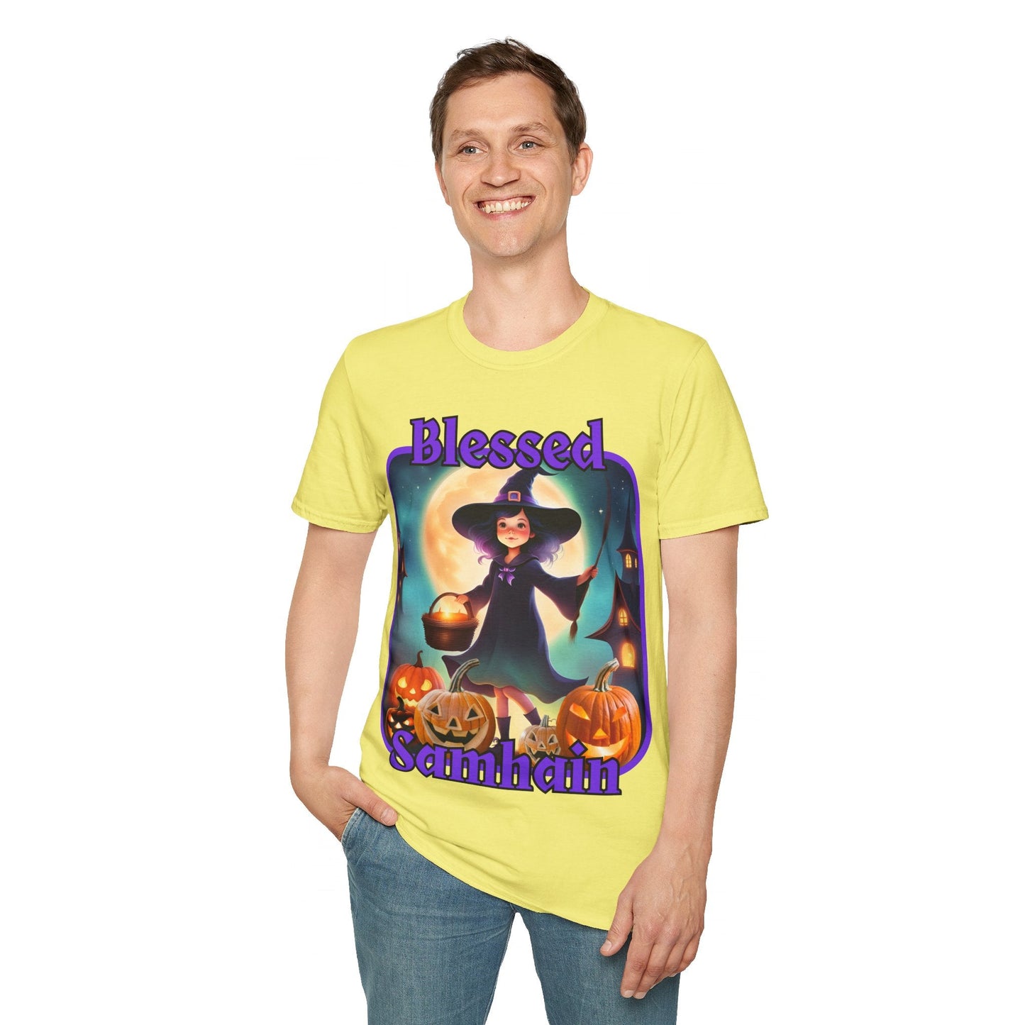 Blessed Samhain Little Witch PRfont LTcolors Unisex T-Shirt by cypherpunkgear – cypherpunkgear.com | Cypherpunk Merch