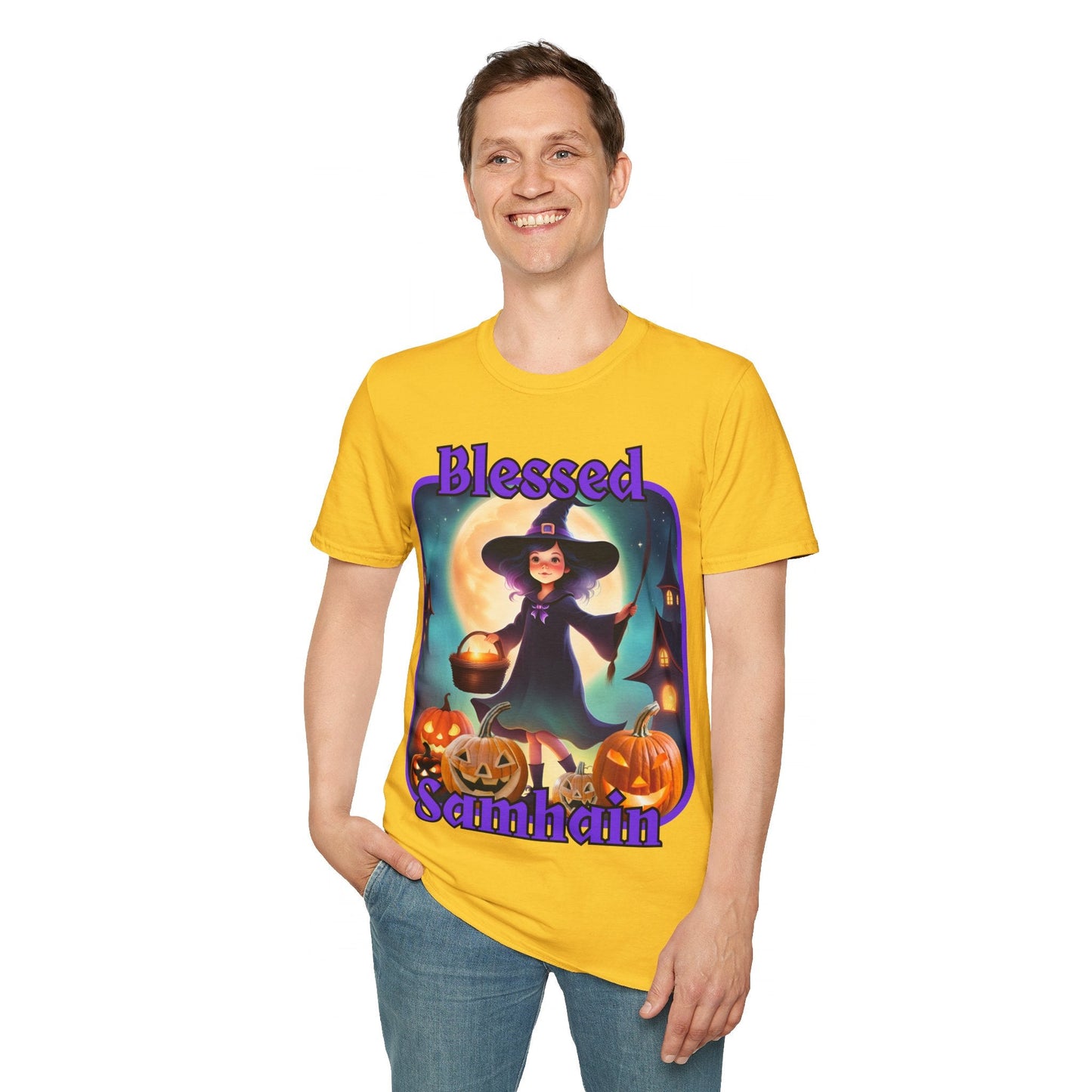 Blessed Samhain Little Witch PRfont LTcolors Unisex T-Shirt by cypherpunkgear – cypherpunkgear.com | Cypherpunk Merch