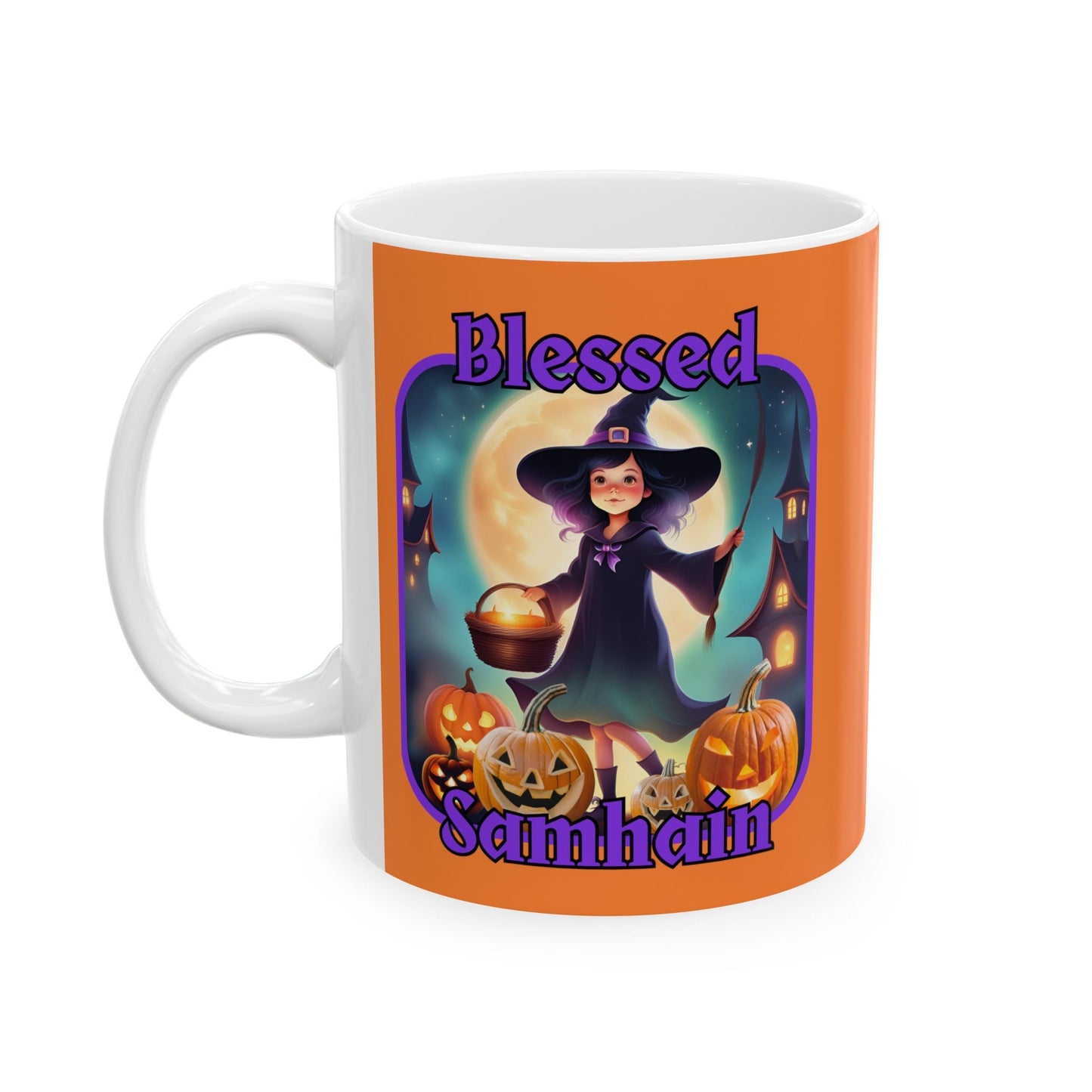 Blessed Samhain Little Witch PRfont Orange Mug by cypherpunkgear – cypherpunkgear.com | Cypherpunk Merch