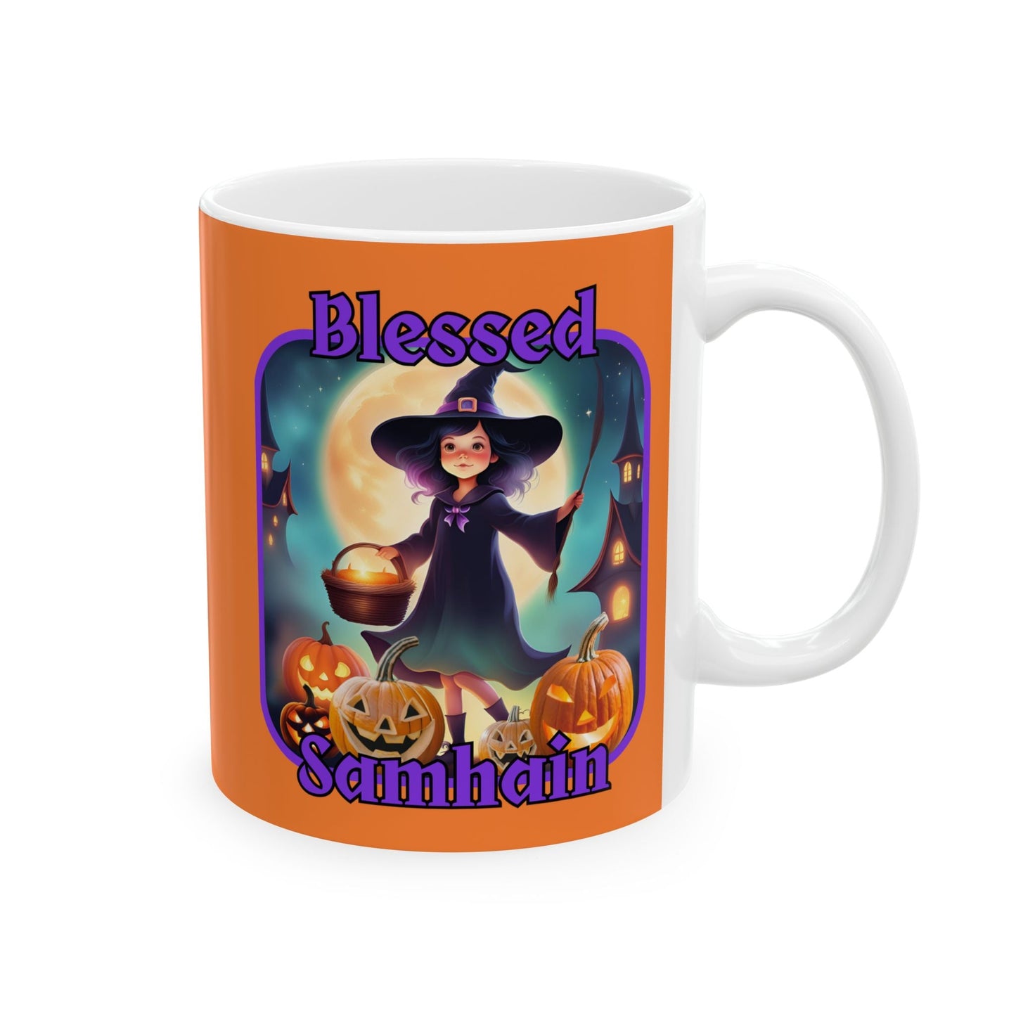 Blessed Samhain Little Witch PRfont Orange Mug by cypherpunkgear – cypherpunkgear.com | Cypherpunk Merch