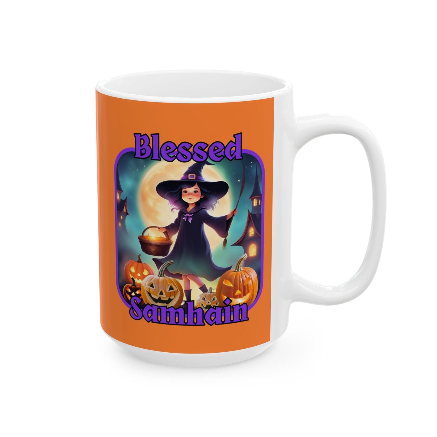 Blessed Samhain Little Witch PRfont Orange Mug by cypherpunkgear – cypherpunkgear.com | Cypherpunk Merch