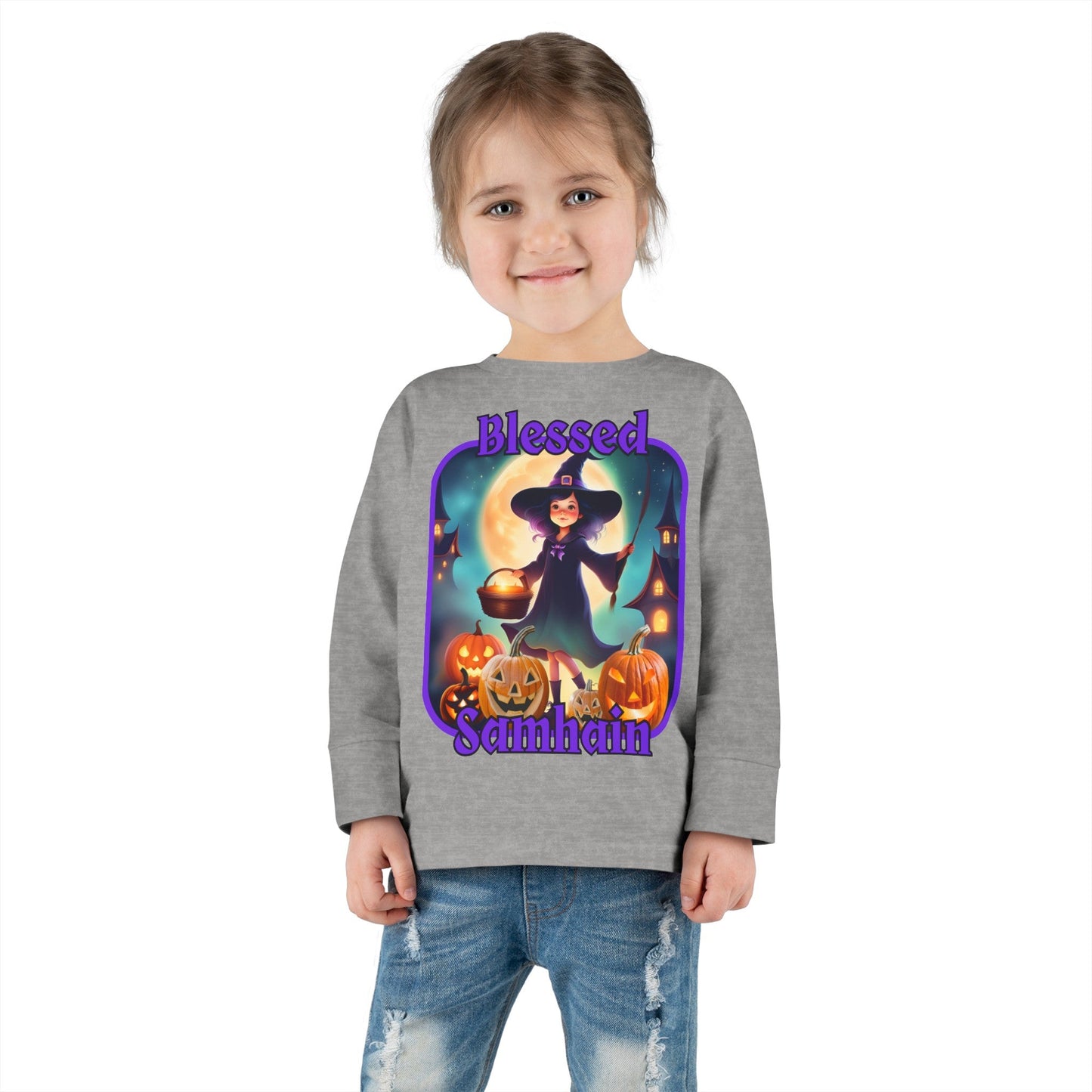 Blessed Samhain Little Witch PRfont Toddler Long Sleeve Tee by cypherpunkgear – cypherpunkgear.com | Cypherpunk Merch