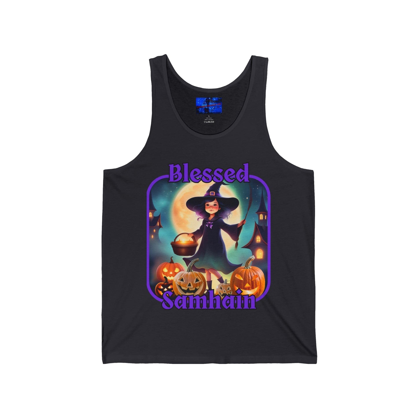 Blessed Samhain Little Witch PRfont Unisex Jersey Tank Top by cypherpunkgear – cypherpunkgear.com | Cypherpunk Merch