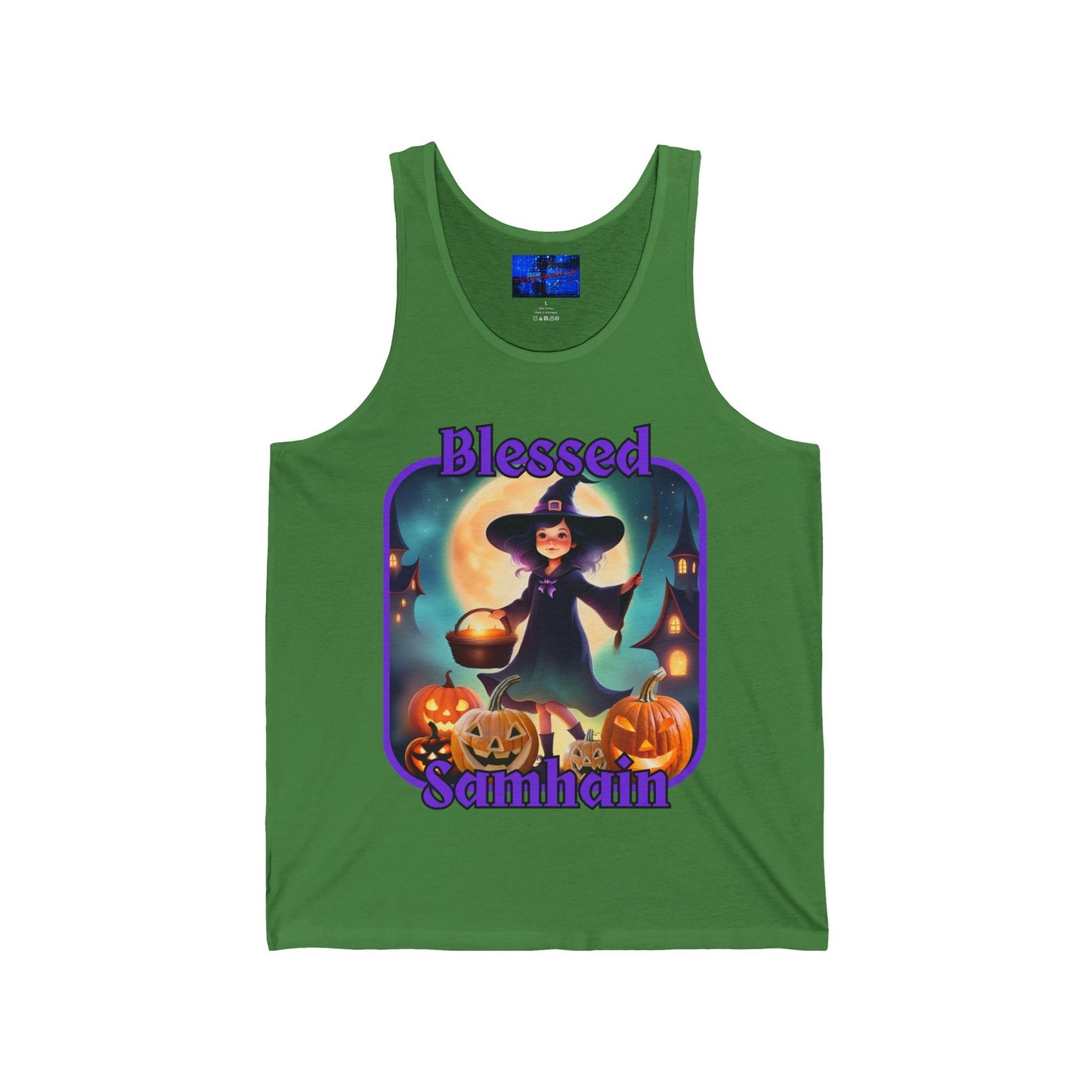 Blessed Samhain Little Witch PRfont Unisex Jersey Tank Top by cypherpunkgear – cypherpunkgear.com | Cypherpunk Merch