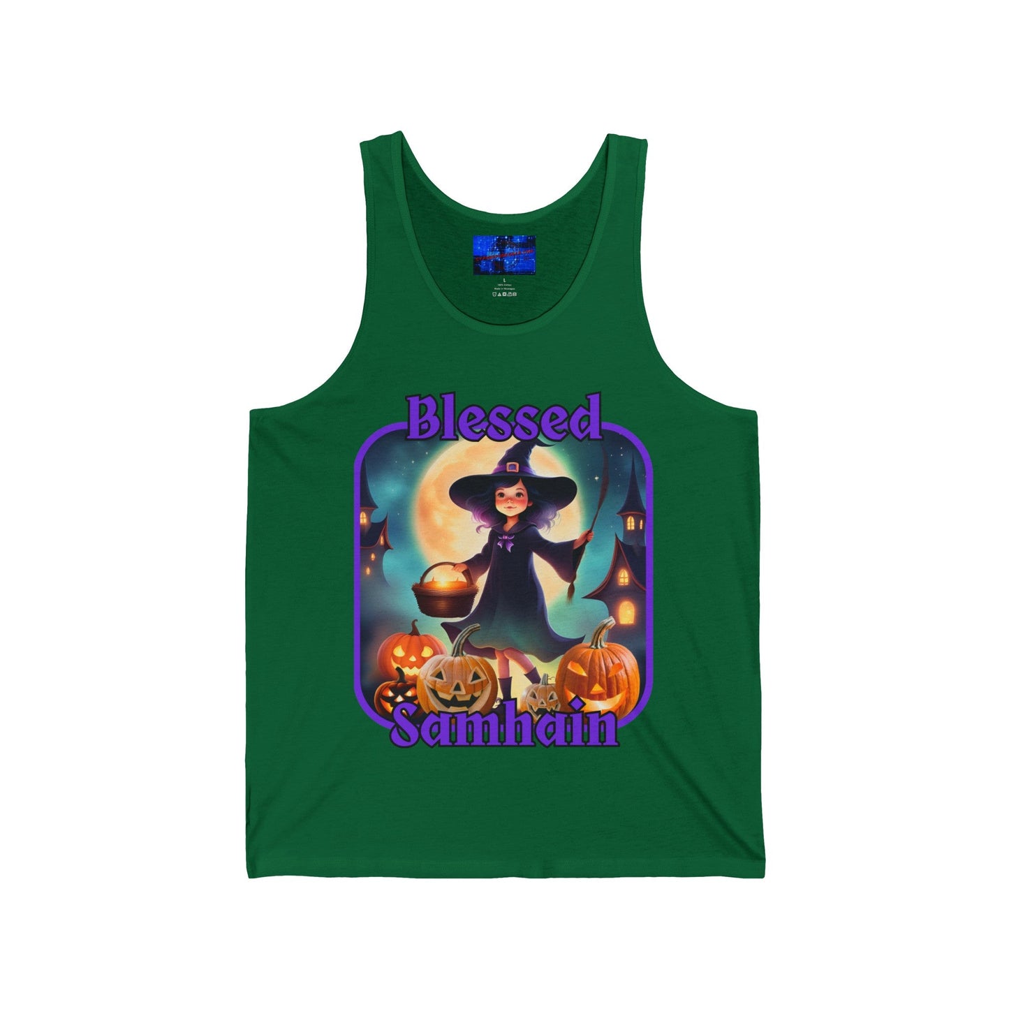 Blessed Samhain Little Witch PRfont Unisex Jersey Tank Top by cypherpunkgear – cypherpunkgear.com | Cypherpunk Merch