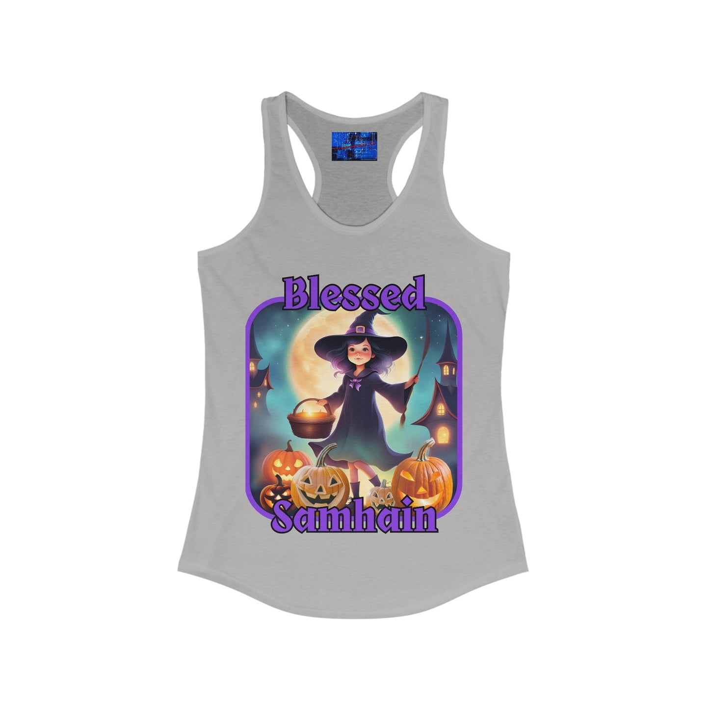 Blessed Samhain Little Witch PRfont Women's Racerback Tank Top by cypherpunkgear – cypherpunkgear.com | Cypherpunk Merch