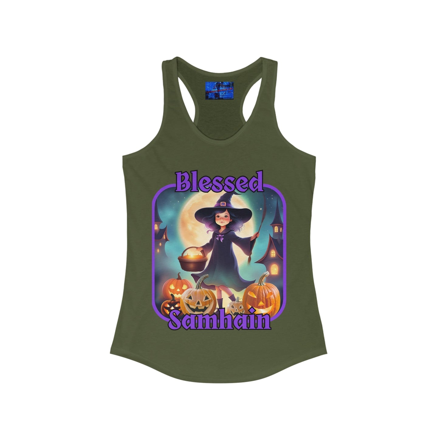 Blessed Samhain Little Witch PRfont Women's Racerback Tank Top by cypherpunkgear – cypherpunkgear.com | Cypherpunk Merch