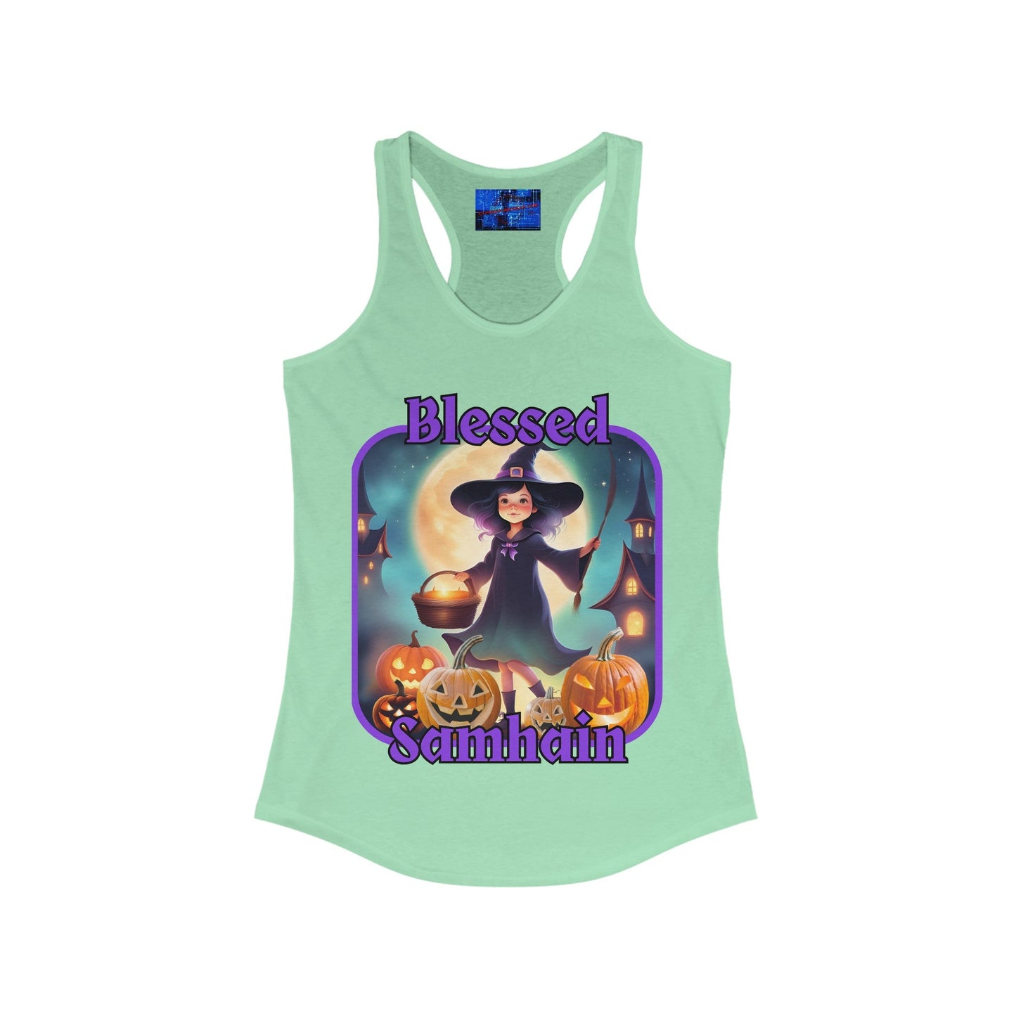 Blessed Samhain Little Witch PRfont Women's Racerback Tank Top by cypherpunkgear – cypherpunkgear.com | Cypherpunk Merch