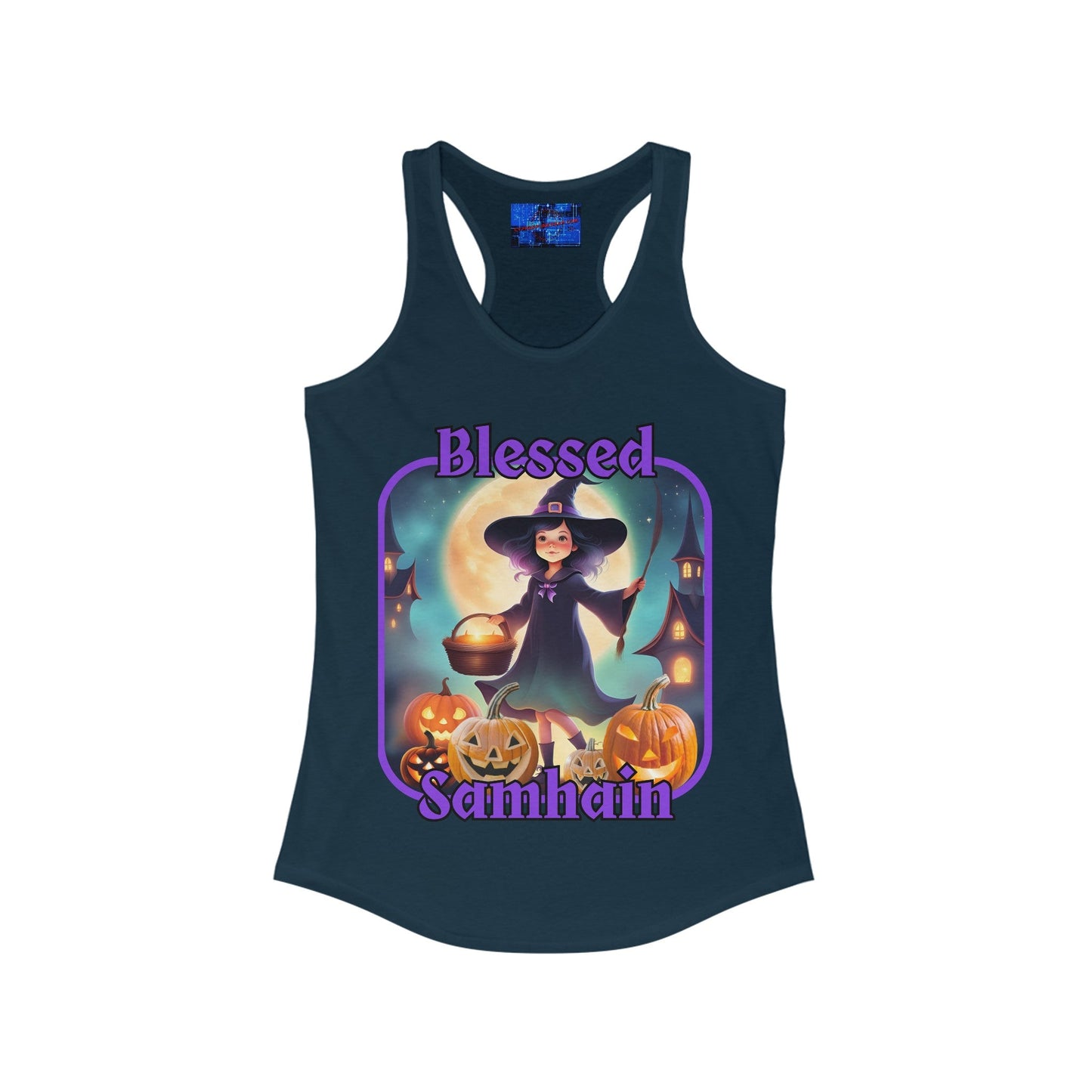 Blessed Samhain Little Witch PRfont Women's Racerback Tank Top by cypherpunkgear – cypherpunkgear.com | Cypherpunk Merch