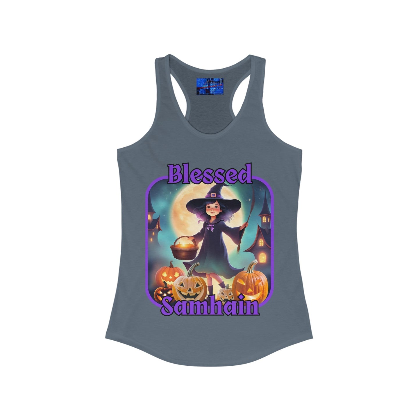 Blessed Samhain Little Witch PRfont Women's Racerback Tank Top by cypherpunkgear – cypherpunkgear.com | Cypherpunk Merch
