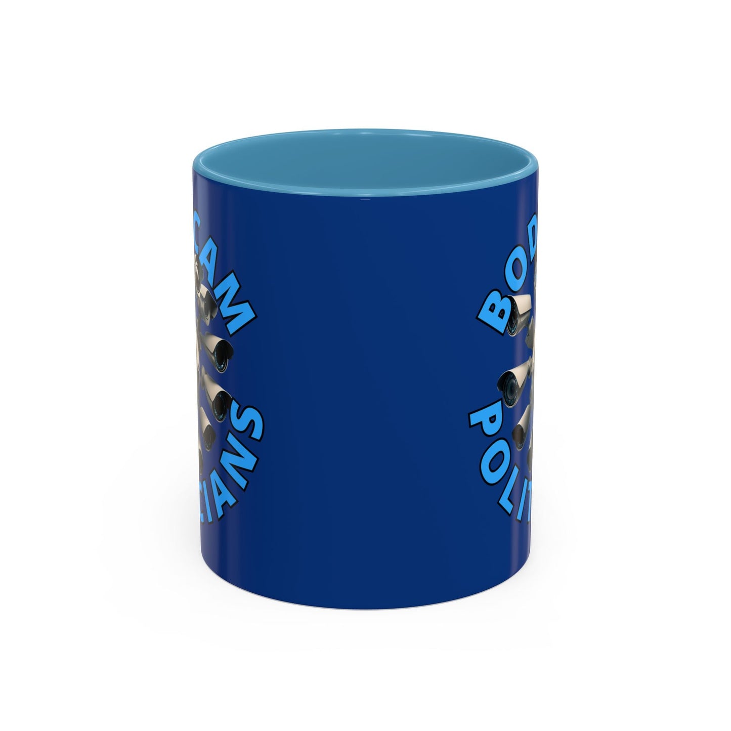 Bodycam the Politicians Cameras Blue Accent Mug by cypherpunkgear.com – cypherpunkgear.com | Cypherpunk Merch