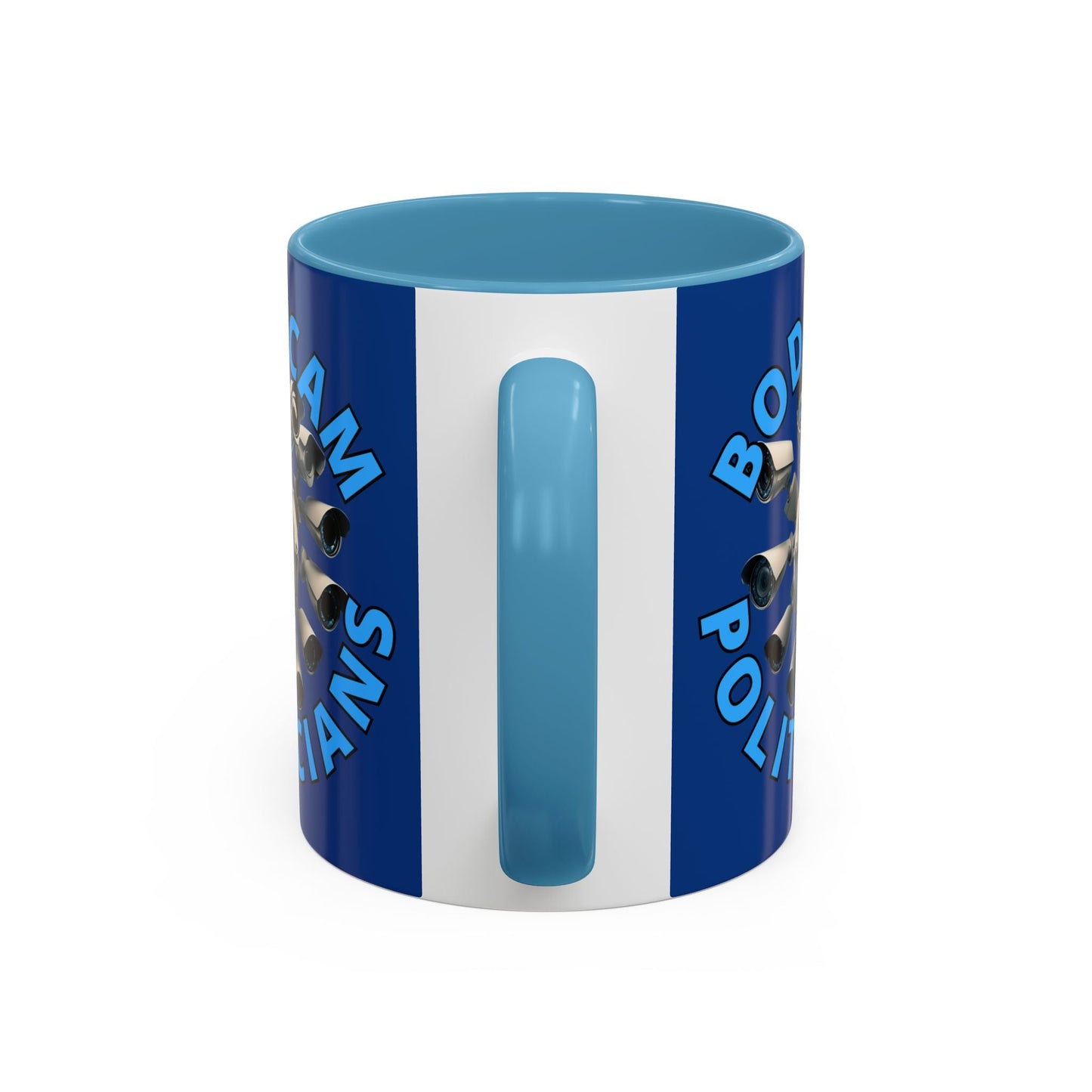 Bodycam the Politicians Cameras Blue Accent Mug by cypherpunkgear.com – cypherpunkgear.com | Cypherpunk Merch