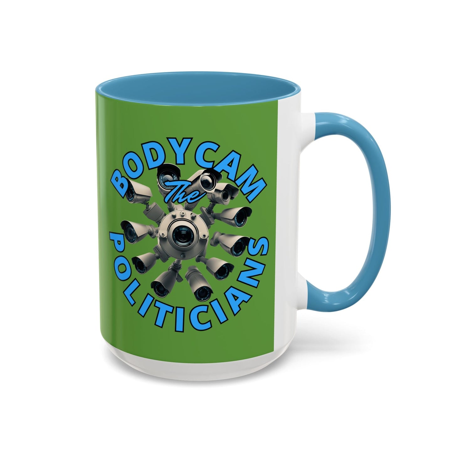 Bodycam the Politicians Cameras Green Accent Mug by cypherpunkgear.com – cypherpunkgear.com | Cypherpunk Merch