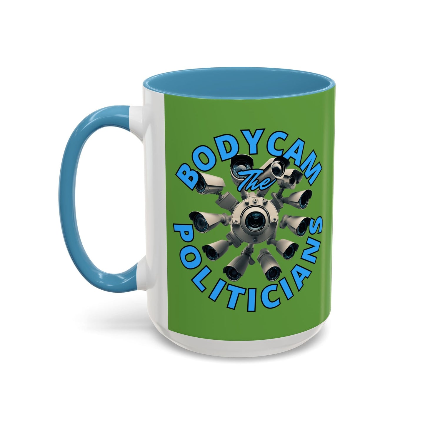 Bodycam the Politicians Cameras Green Accent Mug by cypherpunkgear.com – cypherpunkgear.com | Cypherpunk Merch
