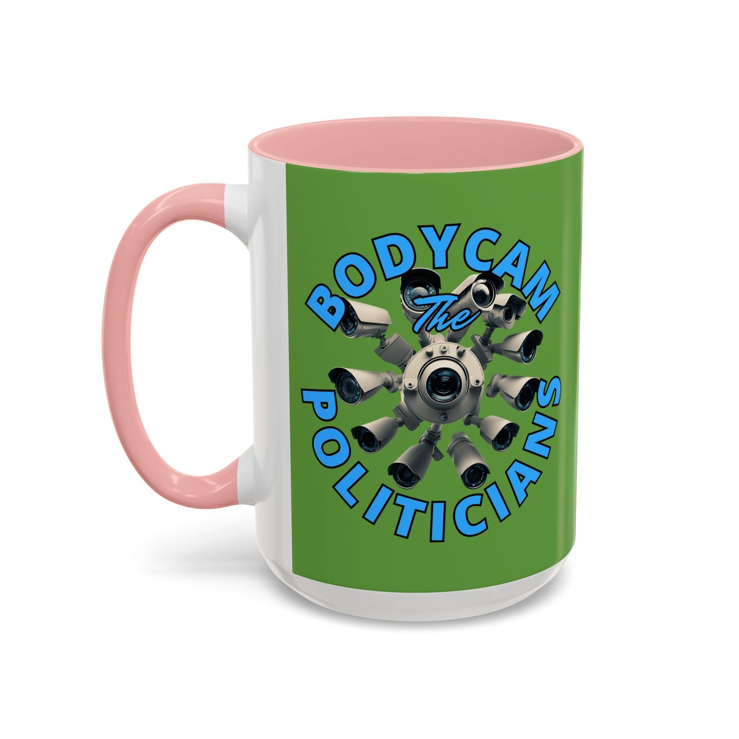 Bodycam the Politicians Cameras Green Accent Mug by cypherpunkgear.com – cypherpunkgear.com | Cypherpunk Merch