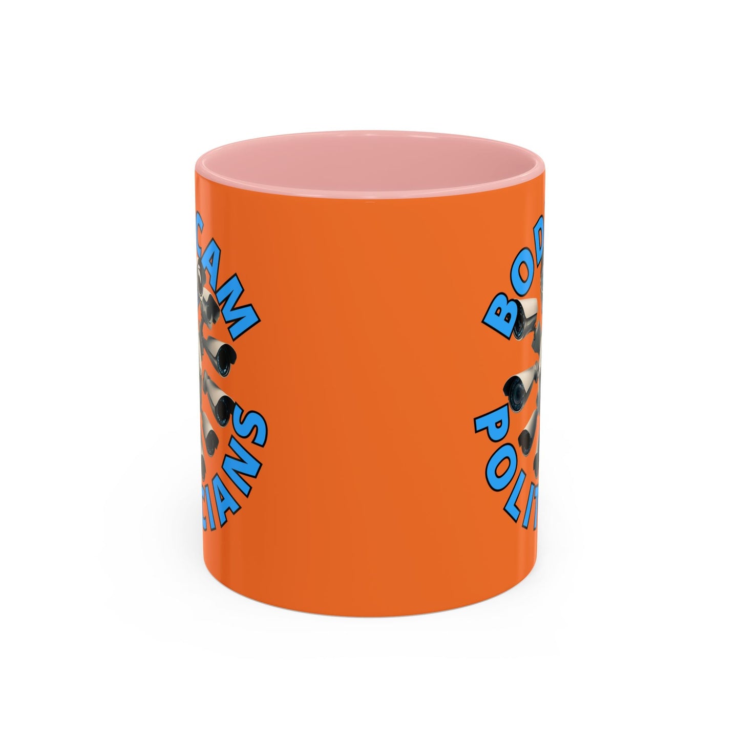 Bodycam the Politicians Cameras Orange Accent Mug by cypherpunkgear.com – cypherpunkgear.com | Cypherpunk Merch