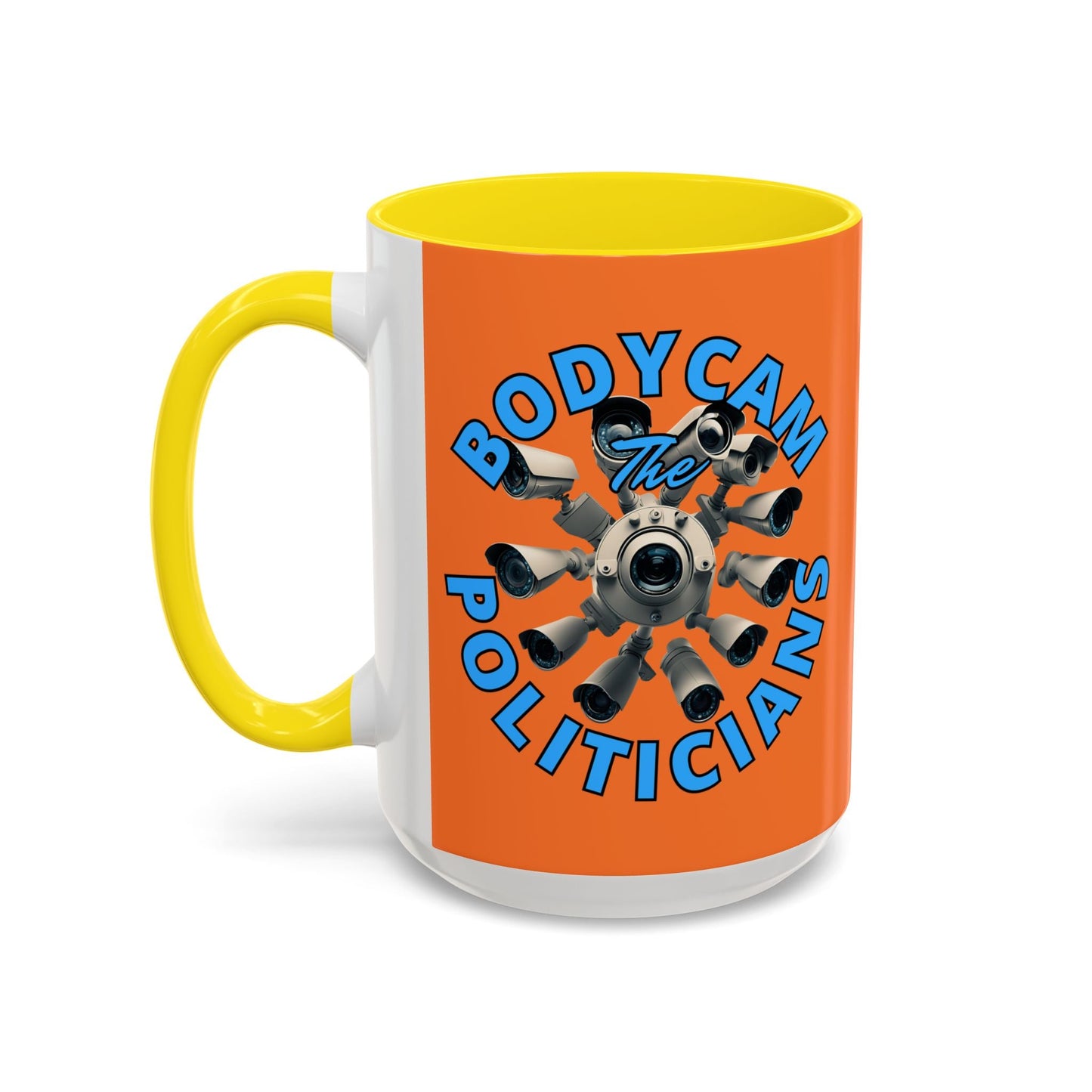 Bodycam the Politicians Cameras Orange Accent Mug by cypherpunkgear.com – cypherpunkgear.com | Cypherpunk Merch