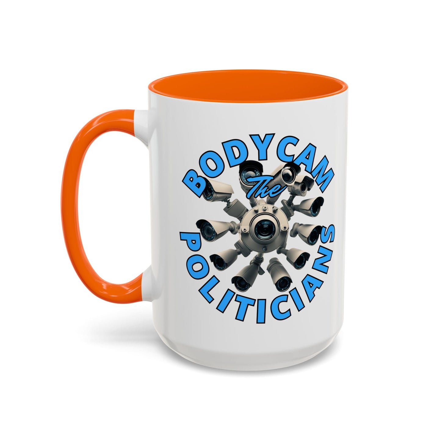 Bodycam the Politicians Cameras White Accent Mug by cypherpunkgear.com – cypherpunkgear.com | Cypherpunk Merch