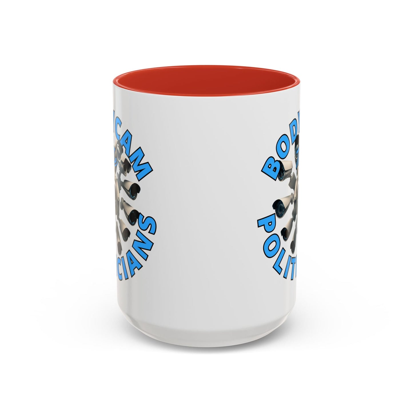 Bodycam the Politicians Cameras White Accent Mug by cypherpunkgear.com – cypherpunkgear.com | Cypherpunk Merch