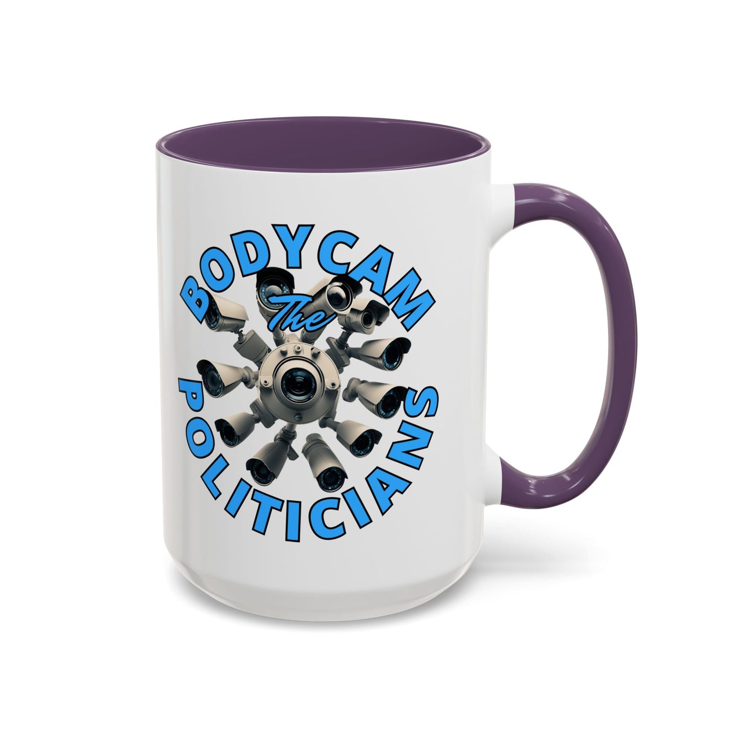 Bodycam the Politicians Cameras White Accent Mug by cypherpunkgear.com – cypherpunkgear.com | Cypherpunk Merch