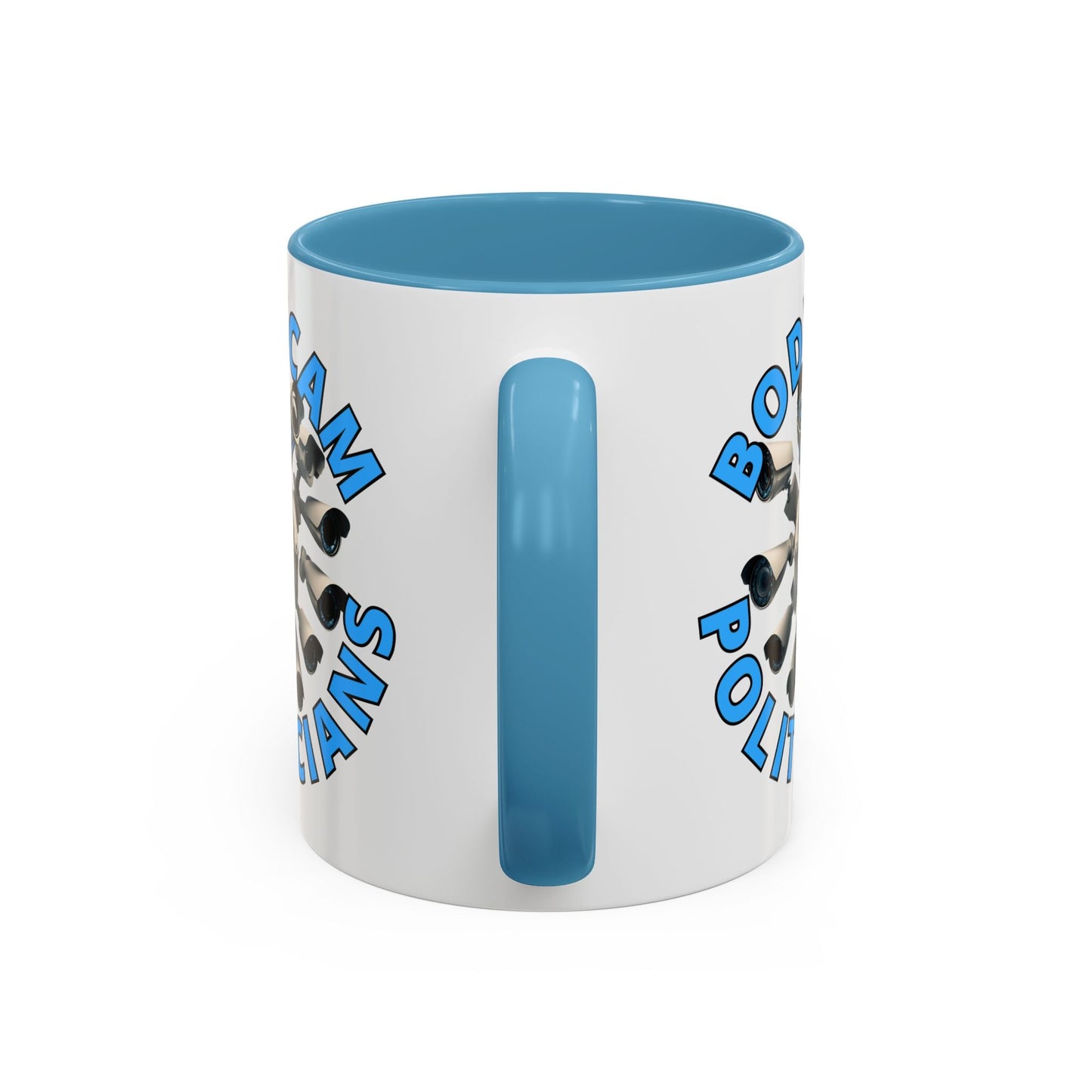 Bodycam the Politicians Cameras White Accent Mug by cypherpunkgear.com – cypherpunkgear.com | Cypherpunk Merch