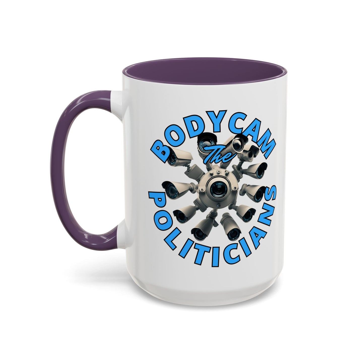 Bodycam the Politicians Cameras White Accent Mug by cypherpunkgear.com – cypherpunkgear.com | Cypherpunk Merch