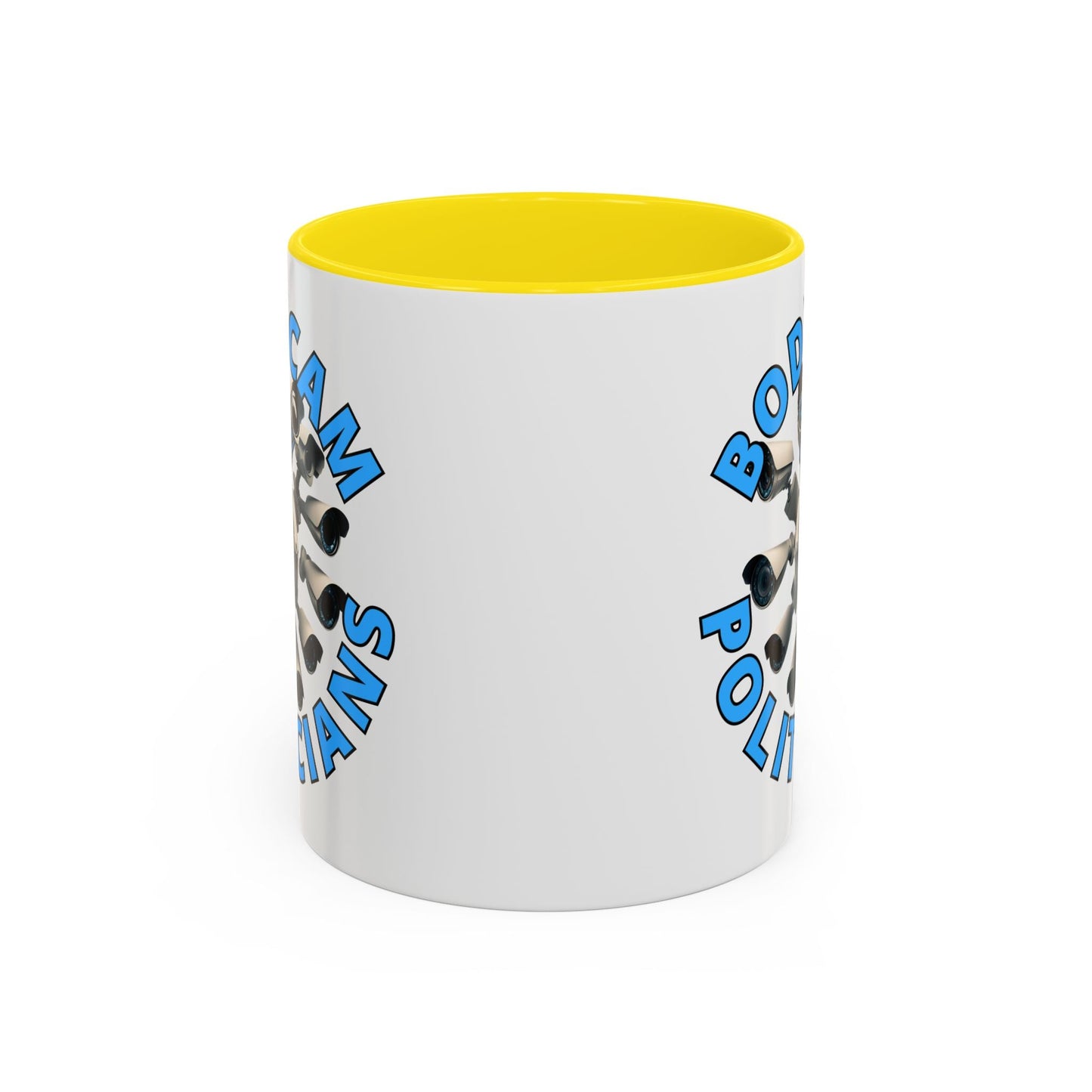 Bodycam the Politicians Cameras White Accent Mug by cypherpunkgear.com – cypherpunkgear.com | Cypherpunk Merch